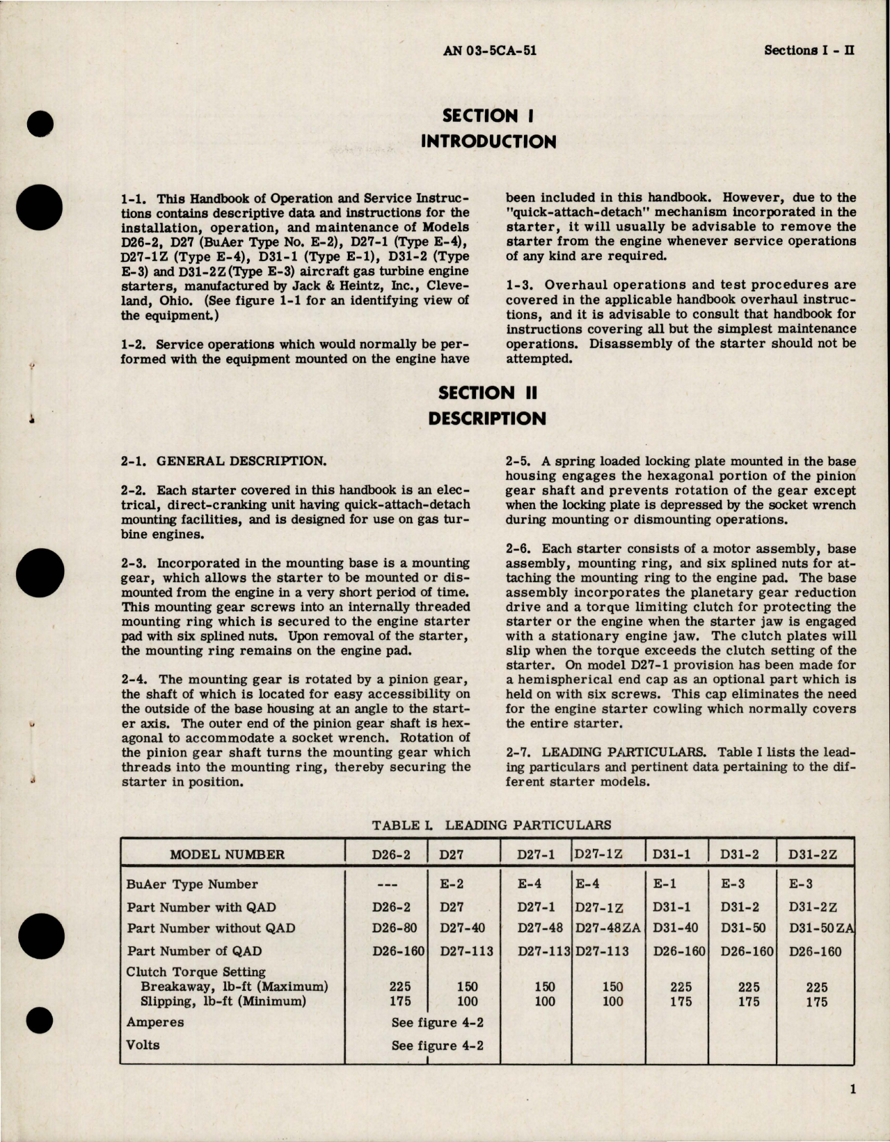 Sample page 5 from AirCorps Library document: Operation and Service Instructions for Electric Starters - D26-2, D27, D27-1, D27-1Z, D31-1, D31-2 and D31-2Z