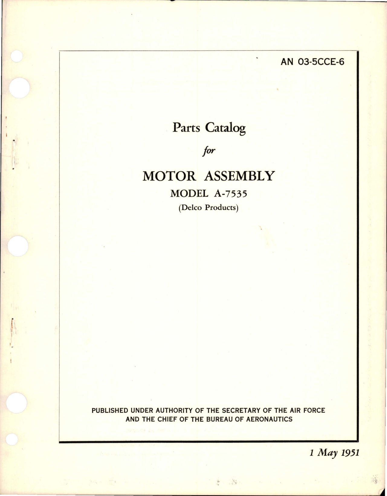 Sample page 1 from AirCorps Library document: Parts Catalog for Motor Assembly - Model A-7535