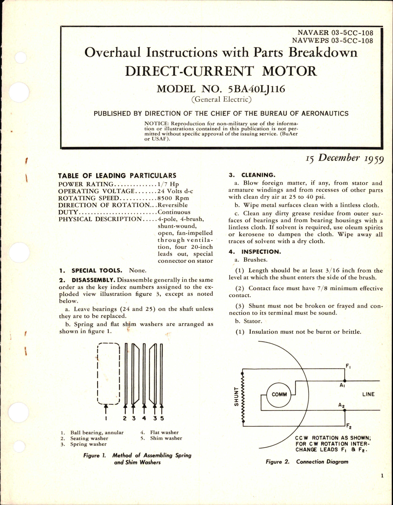 Sample page 1 from AirCorps Library document: Overhaul Instructions with Parts Breakdown for Direct Current Motor - Model 5BA40LJ116 