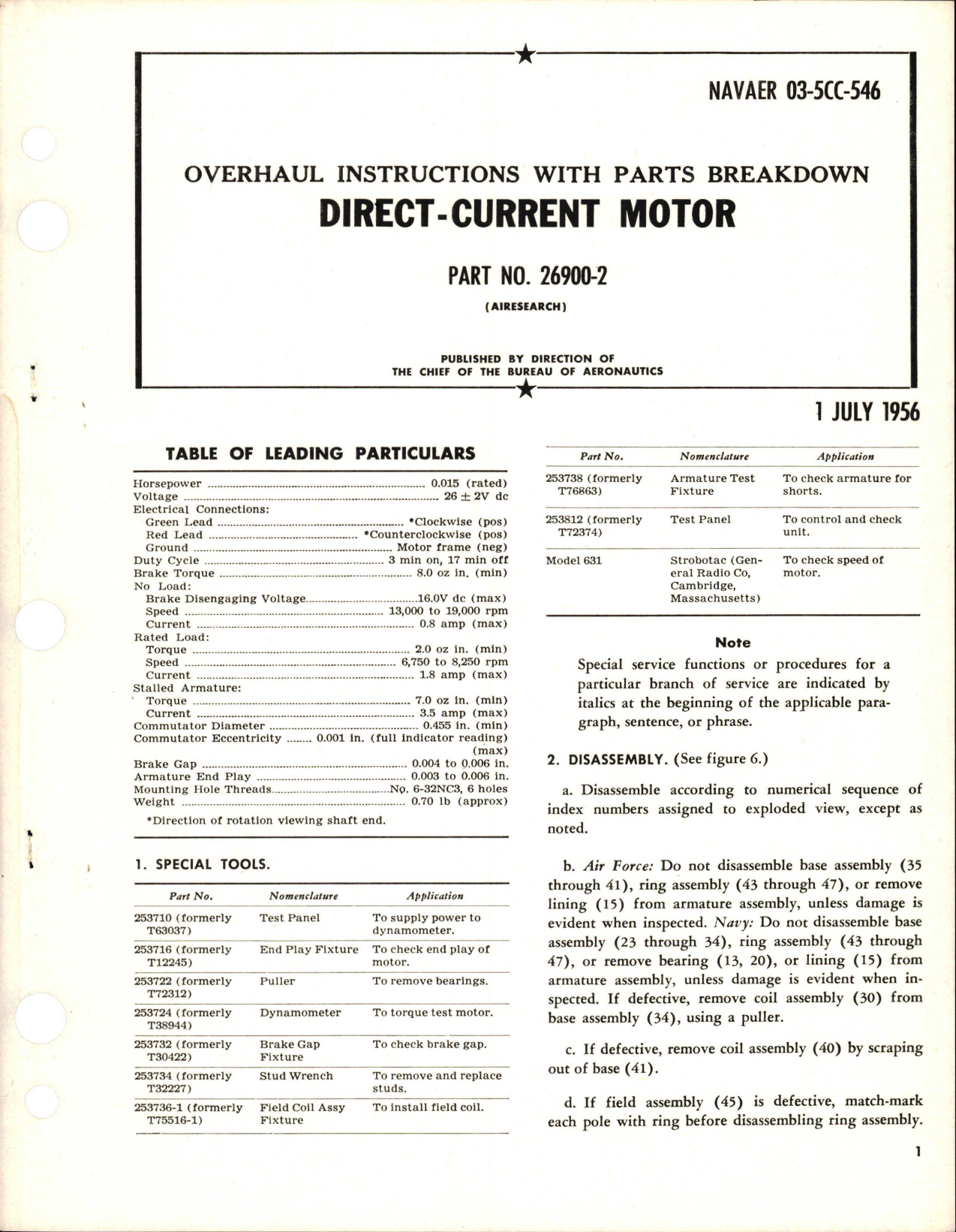 Sample page 1 from AirCorps Library document: Overhaul Instructions with Parts Breakdown for Direct Current Motor - Part 26900-2