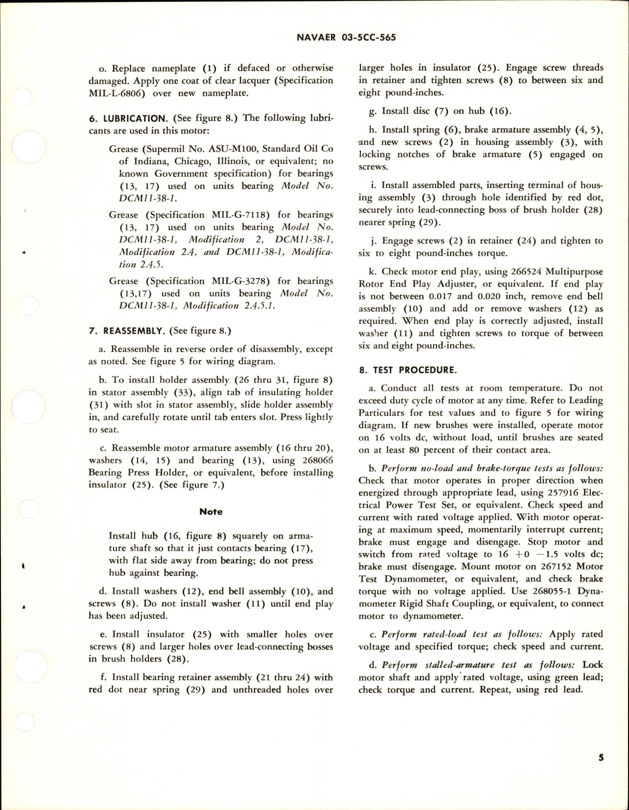 Sample page 5 from AirCorps Library document: Overhaul Instructions with Parts Breakdown for Direct Current Motor - Part 36886 - Model DCM11-38-1