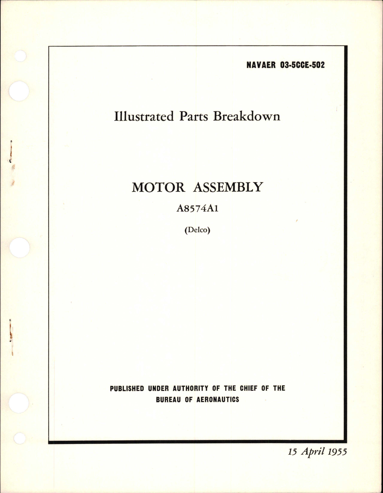 Sample page 1 from AirCorps Library document: Illustrated Parts Breakdown for Motor Assembly - A8574A1 