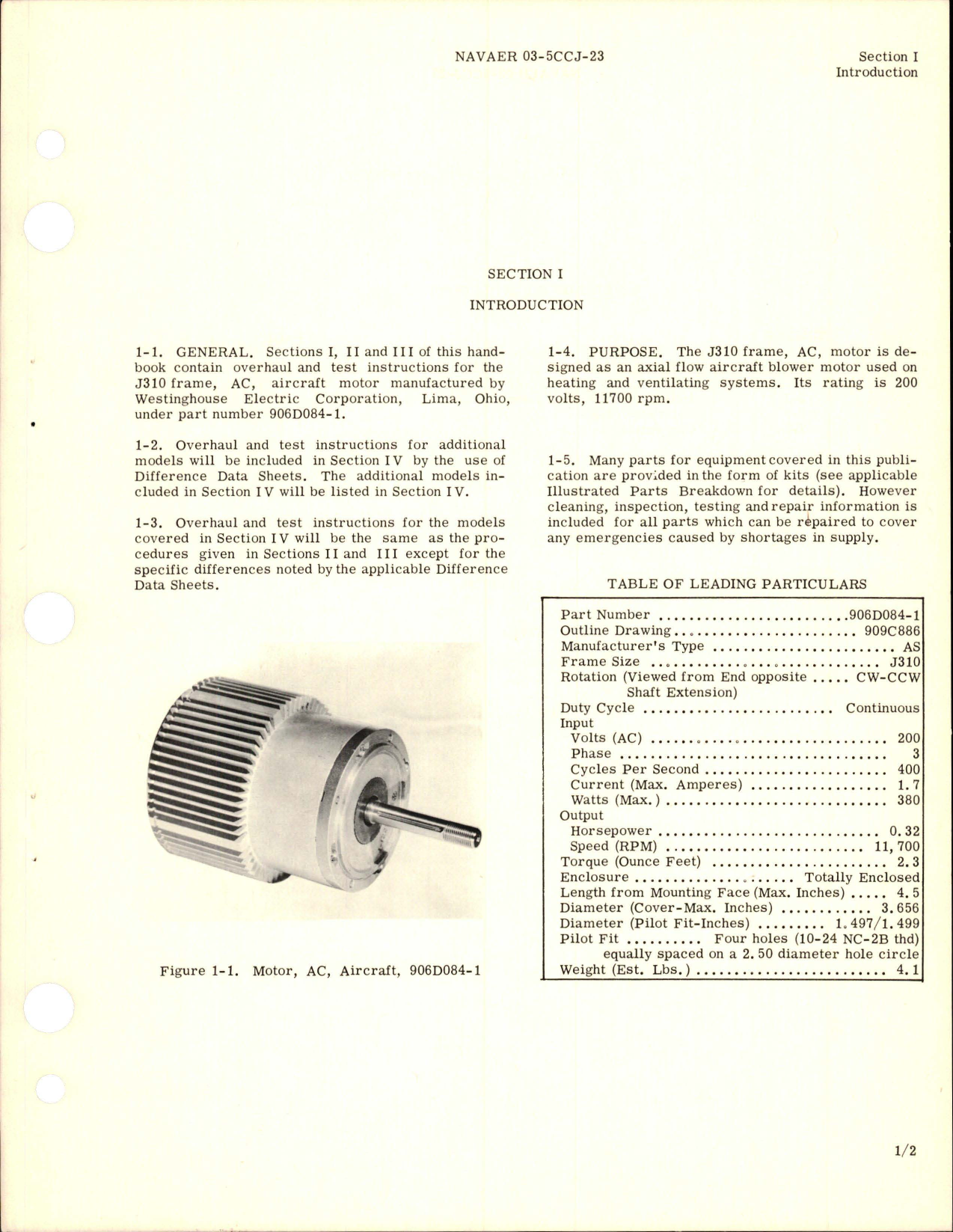 Sample page 5 from AirCorps Library document: Overhaul Instructions for AC Motor - Part 906D084-1