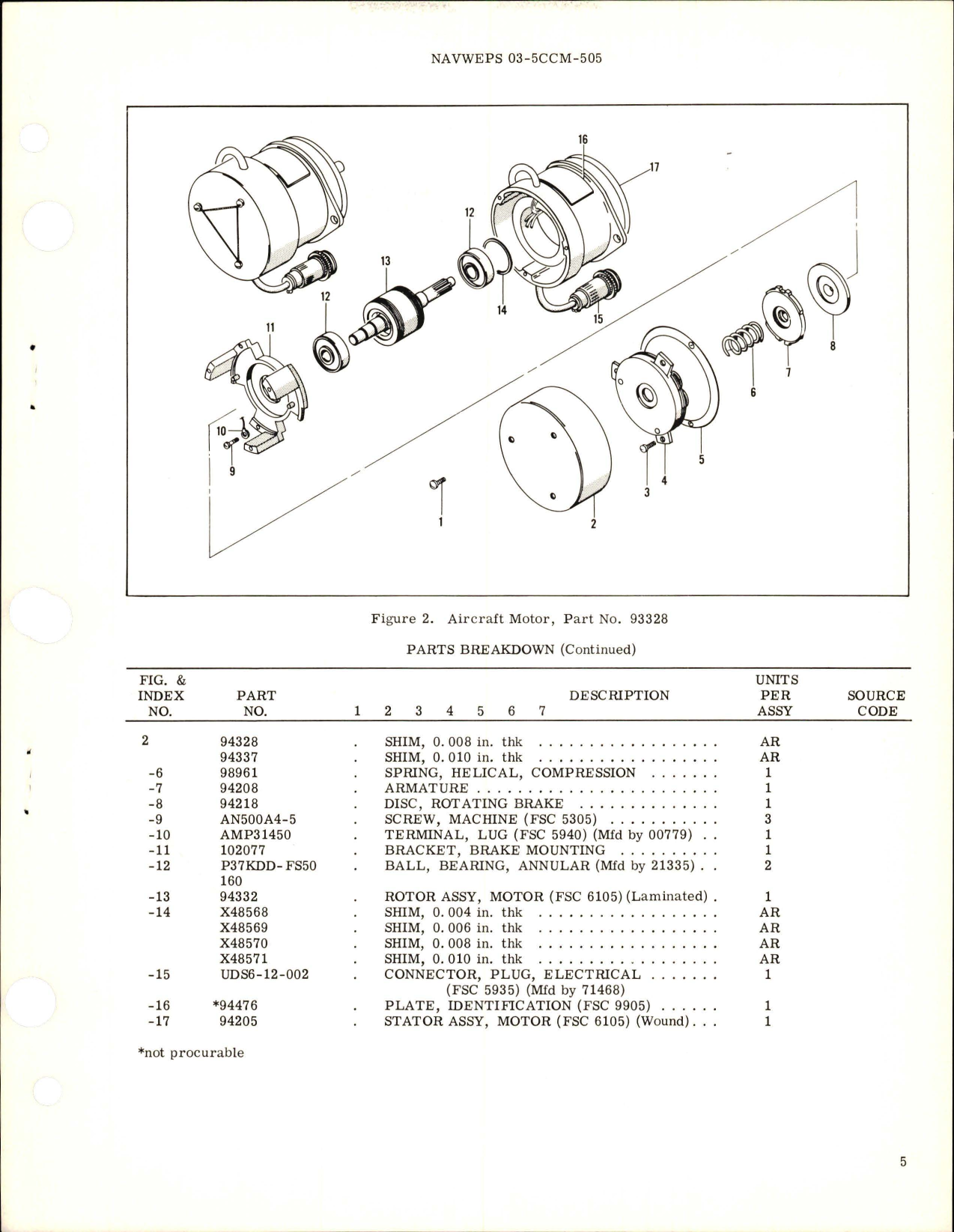 Sample page 5 from AirCorps Library document: Overhaul Instructions with Parts Breakdown for Aircraft Motor - Part 93328, 400712, and 404343