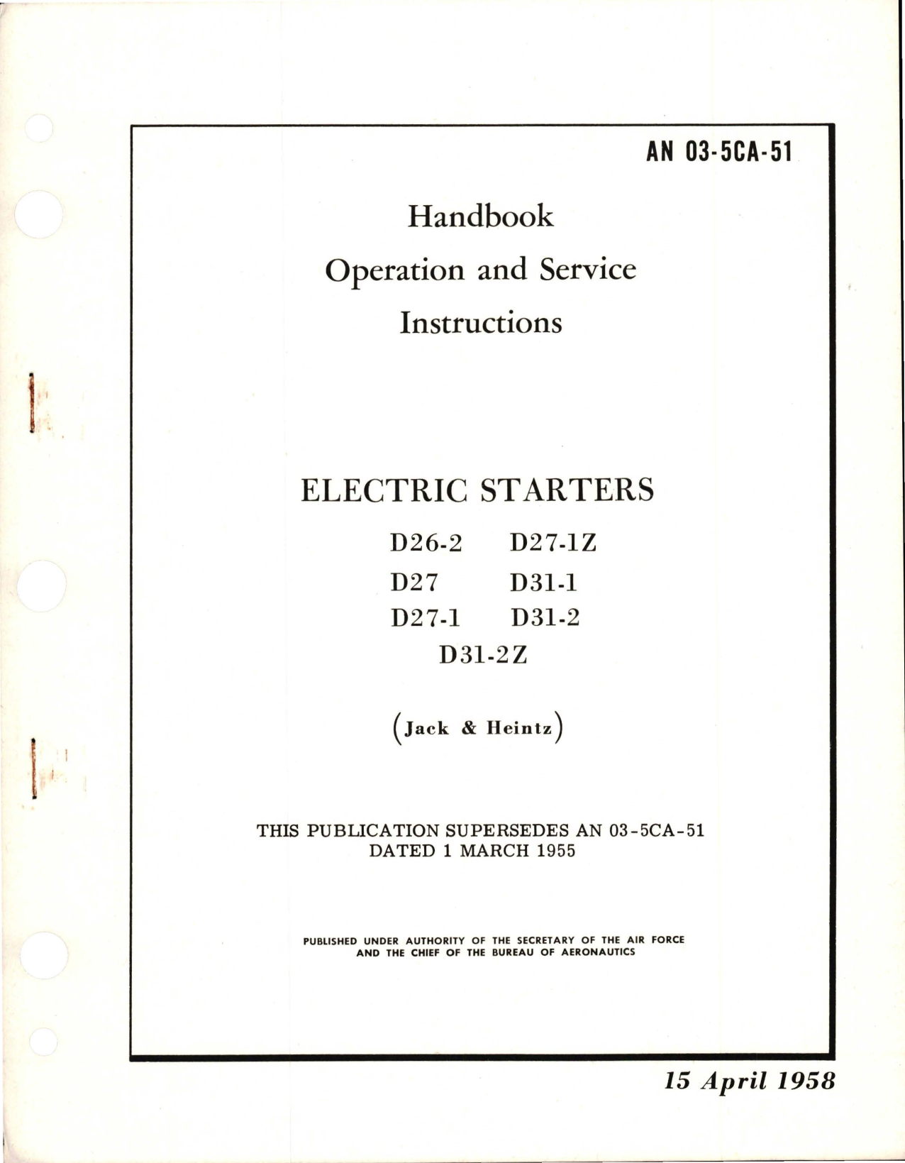 Sample page 1 from AirCorps Library document: Operation and Service Instructions for Electric Starters