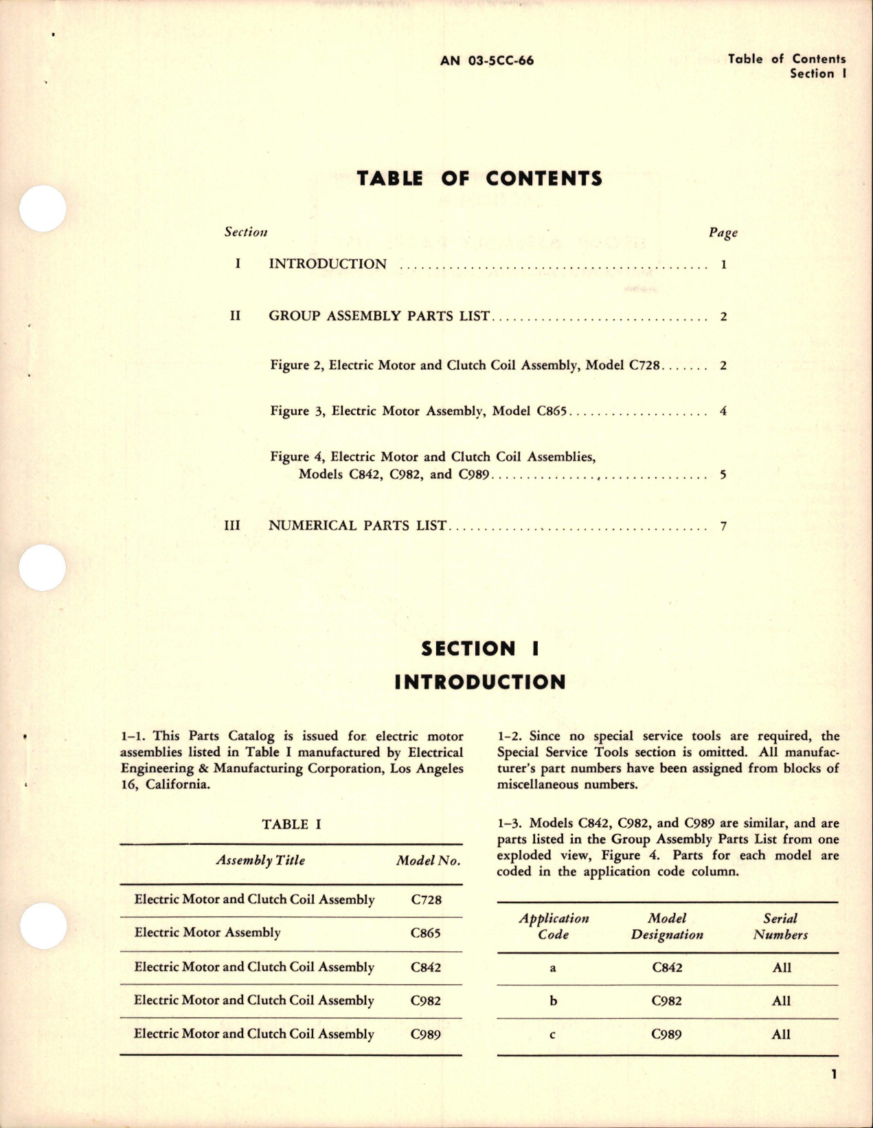 Sample page 5 from AirCorps Library document: Parts Catalog for Electric Motors - Models C728, C842, C865, C982, and C898
