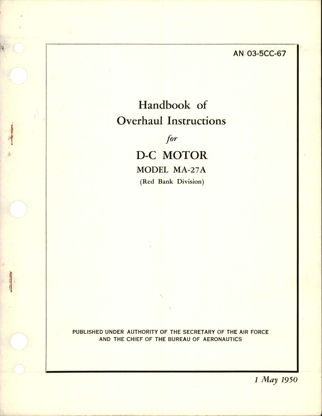 Sample page 1 from AirCorps Library document: Overhaul Instructions for DC Motor - Model MA-27A