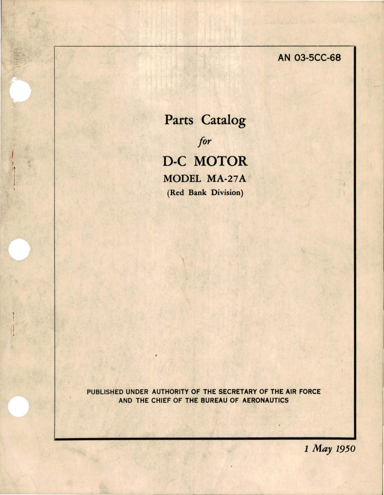 Sample page 1 from AirCorps Library document: Parts Catalog for DC Motor - Model MA-27A