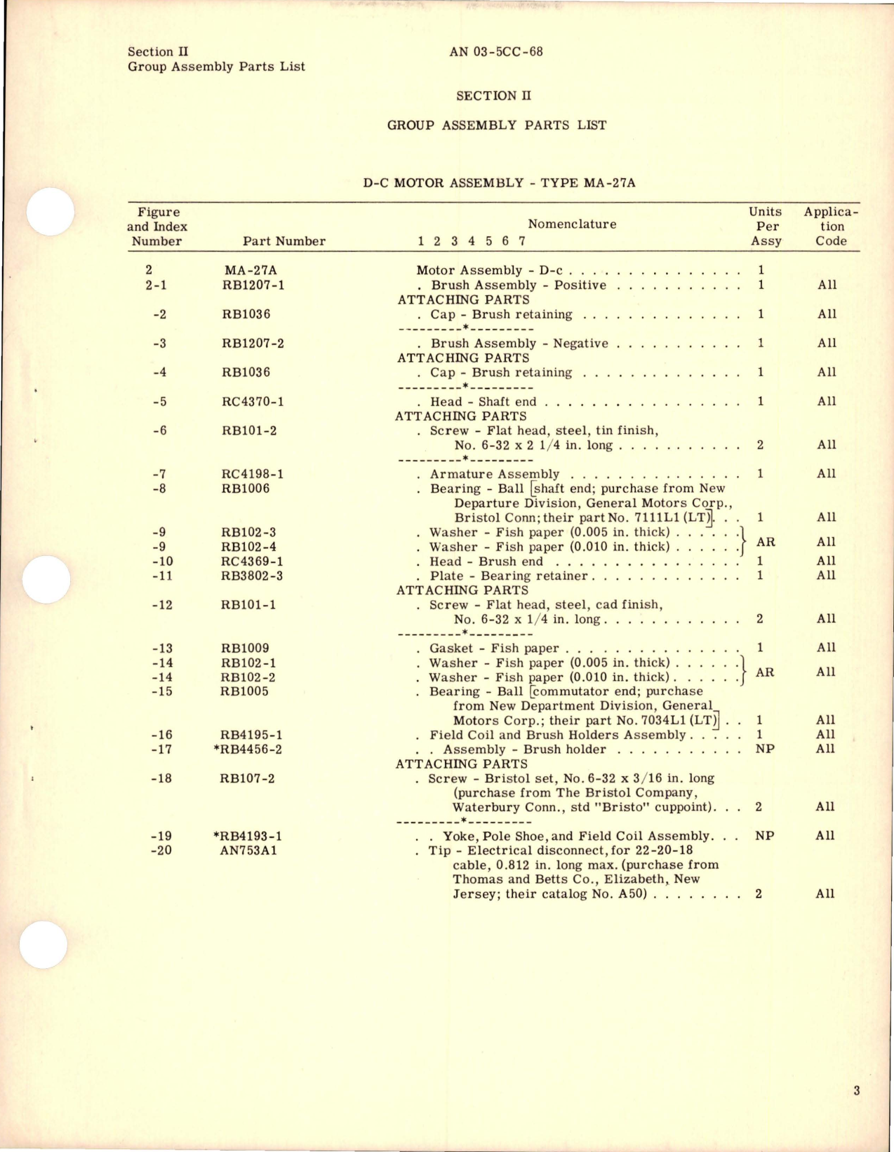 Sample page 5 from AirCorps Library document: Parts Catalog for DC Motor - Model MA-27A
