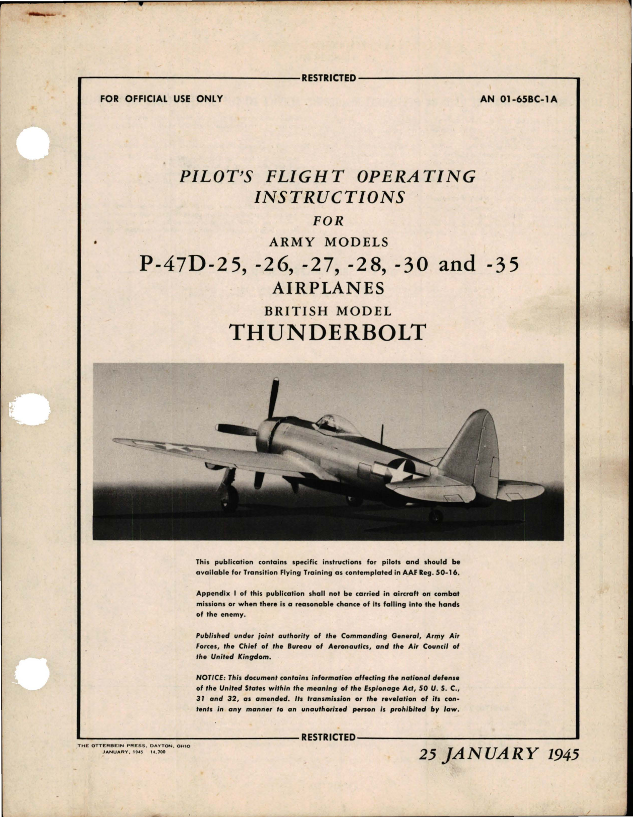 Sample page 1 from AirCorps Library document: Pilot's Flight Operating Instructions for P-47D-25, P-47D-26, P-47D-27, P-47D-28, P-47D-30 and P-47D-35