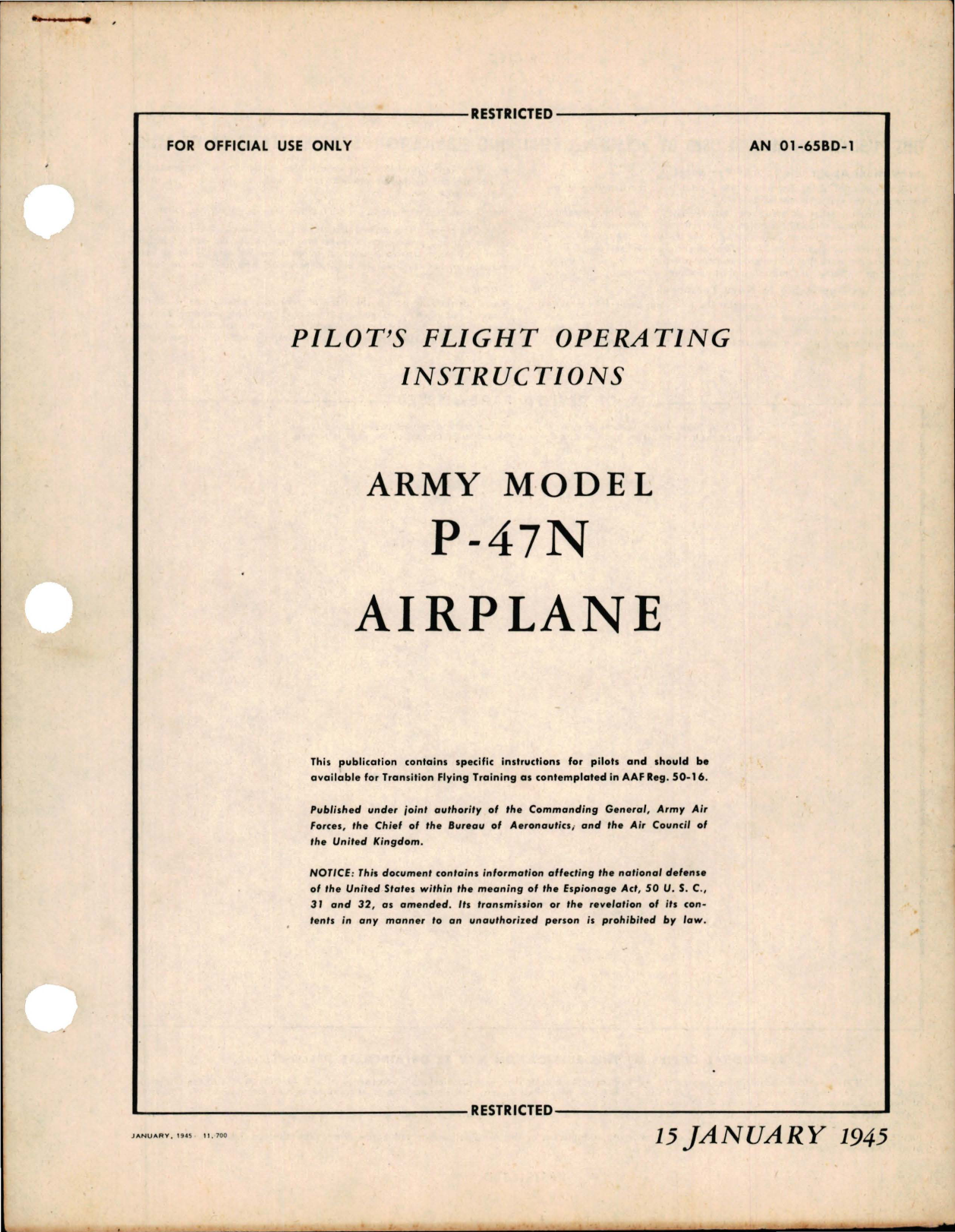 Sample page 1 from AirCorps Library document: Pilot's Flight Operating Instructions for P-47N