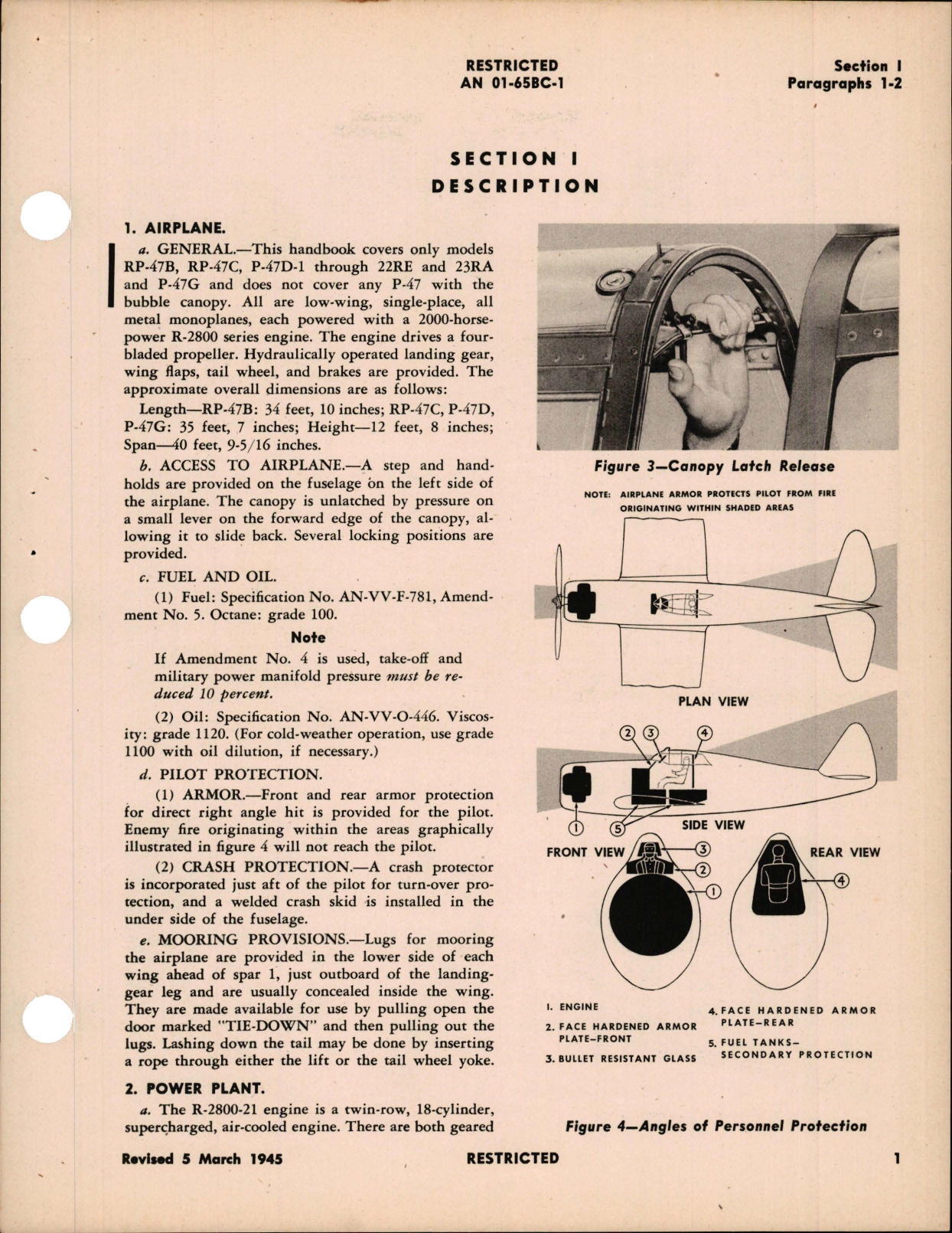 Sample page 5 from AirCorps Library document: Pilot's Flight Operating Instructions for RP-47B, RP-47C, P-47G, P-47D-1 through P-47-23