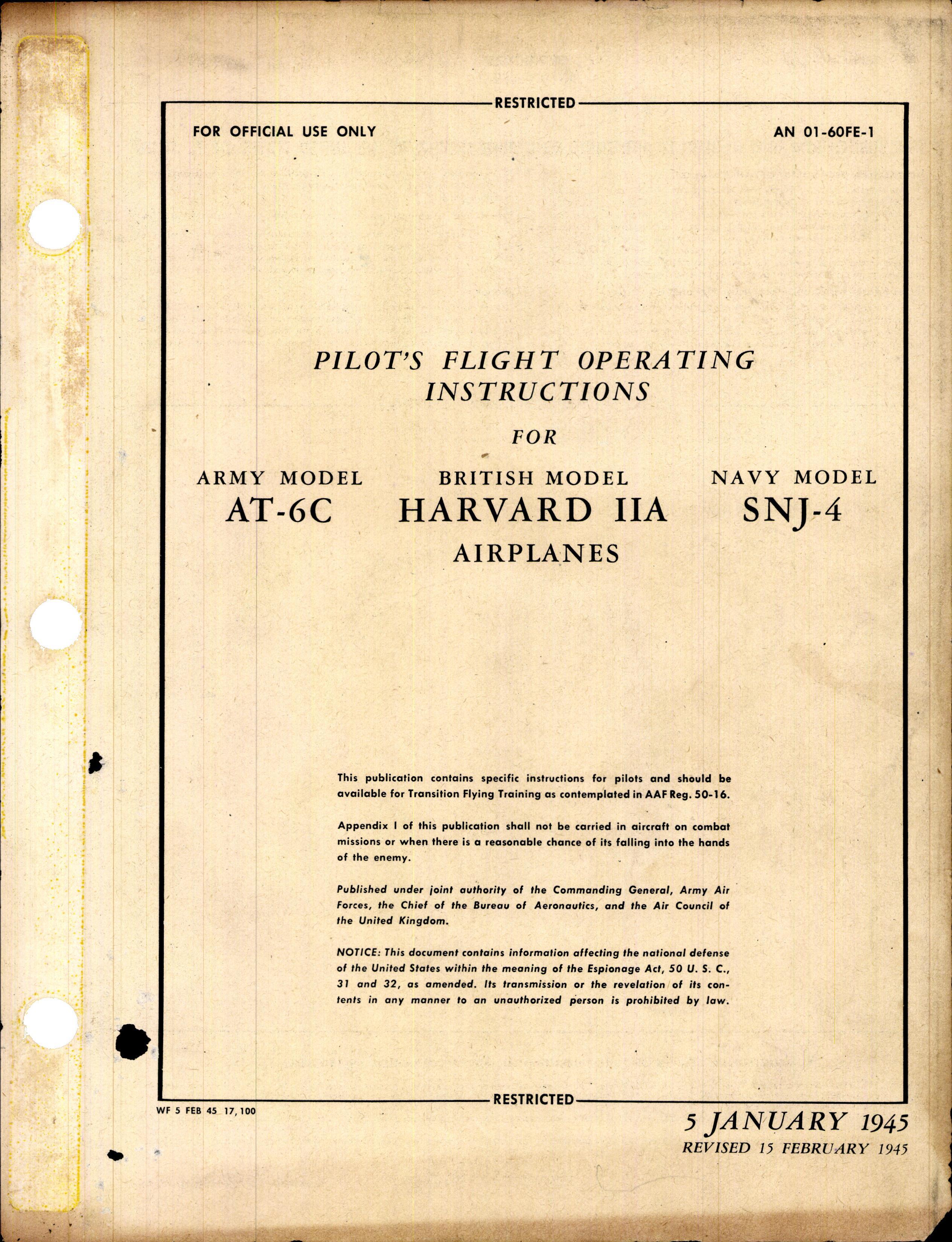 Sample page 1 from AirCorps Library document: Pilot's Flight Operating Instructions for AT-6C