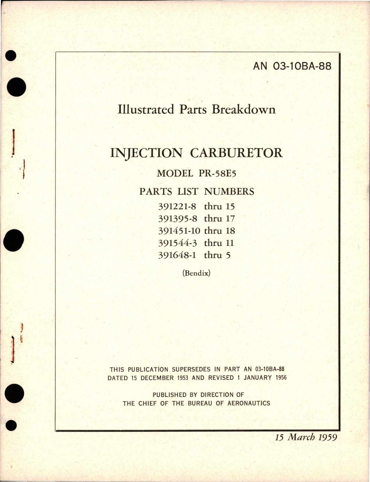 Sample page 1 from AirCorps Library document: Illustrated Parts Breakdown for Injection Carburetor - Model PR-58E5 
