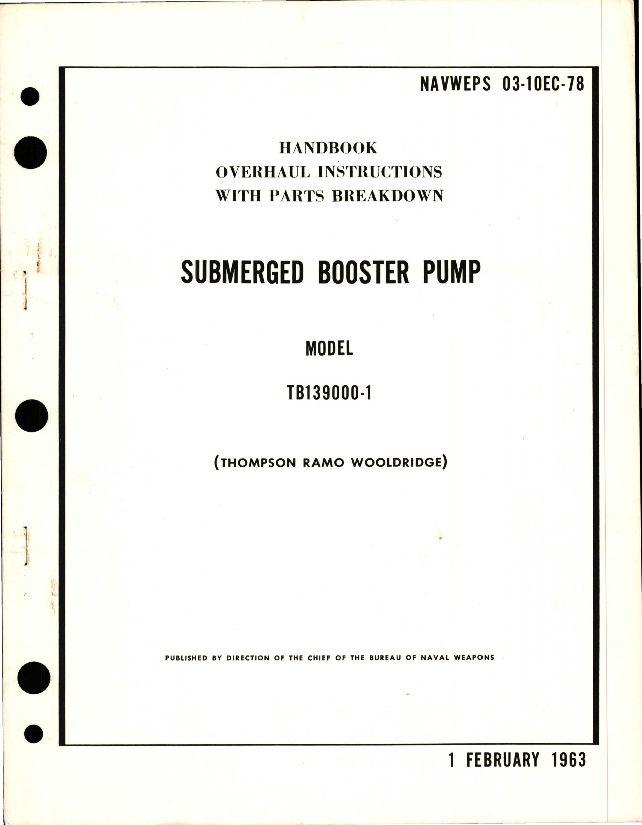 Sample page 1 from AirCorps Library document: Overhaul Instructions with Parts for Submerged Booster Pump - Model TB139000-1