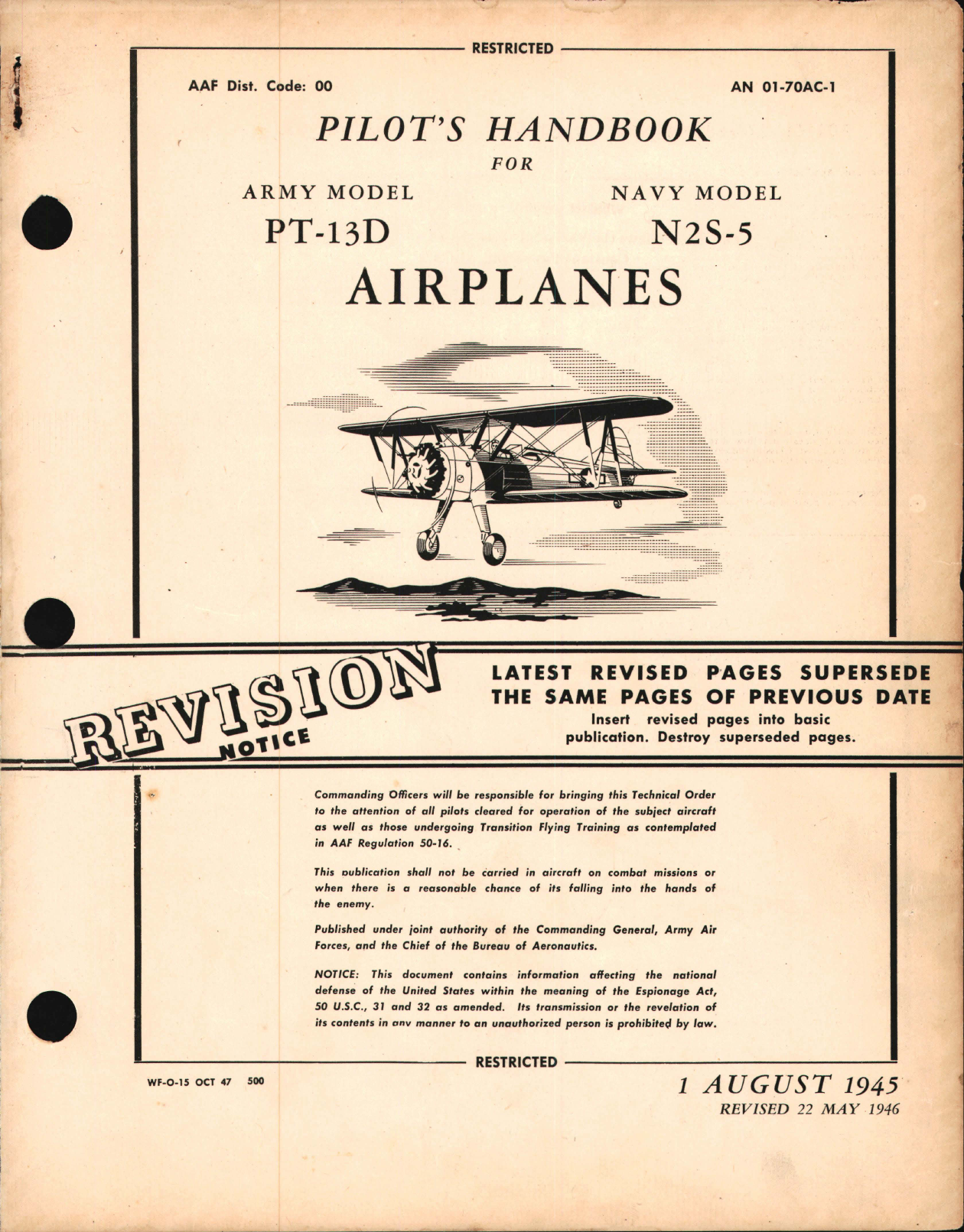 Sample page 1 from AirCorps Library document: Pilot's Handbook for PT-13D and N2S