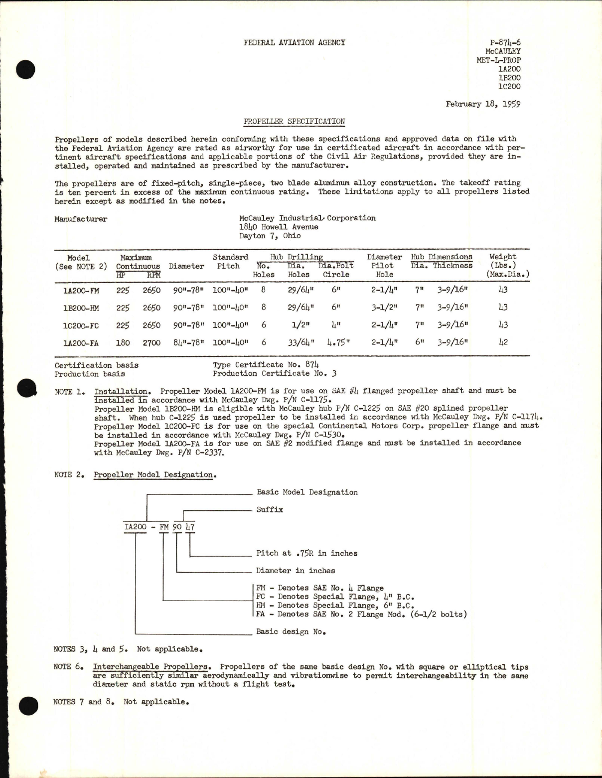 Sample page 1 from AirCorps Library document: 1A200, 1B200, and 1C200, MET-L-PROP