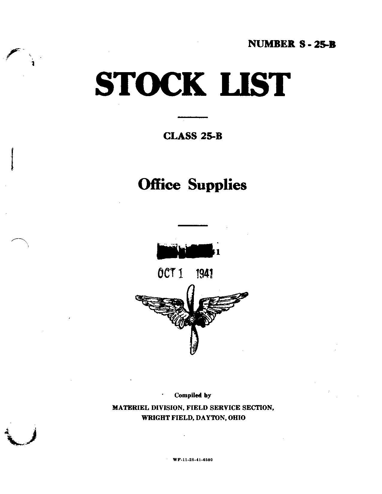 Sample page 1 from AirCorps Library document: Stock List for Office Supplies