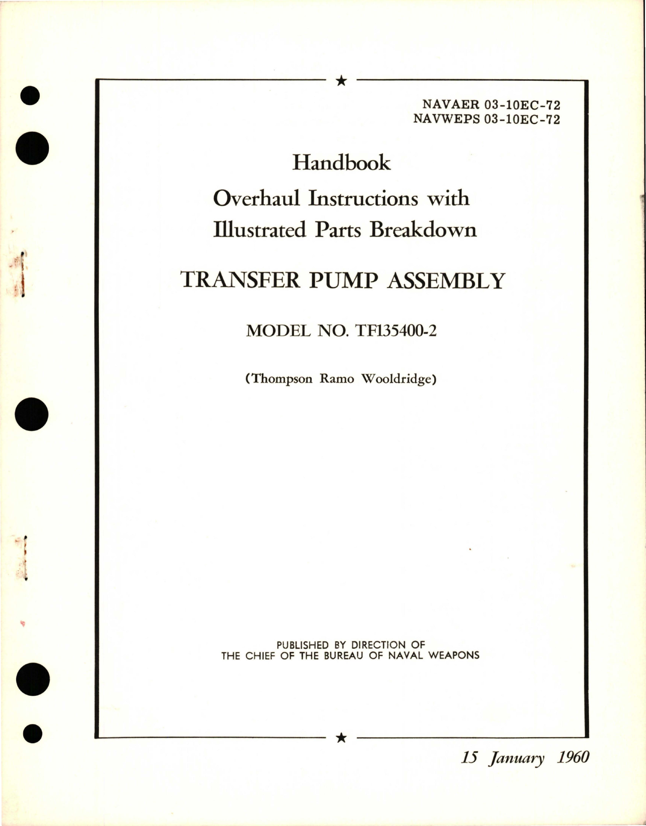 Sample page 1 from AirCorps Library document: Overhaul Instructions with Illustrated Parts Breakdown for Transfer Pump Assembly - Model TF135400-2