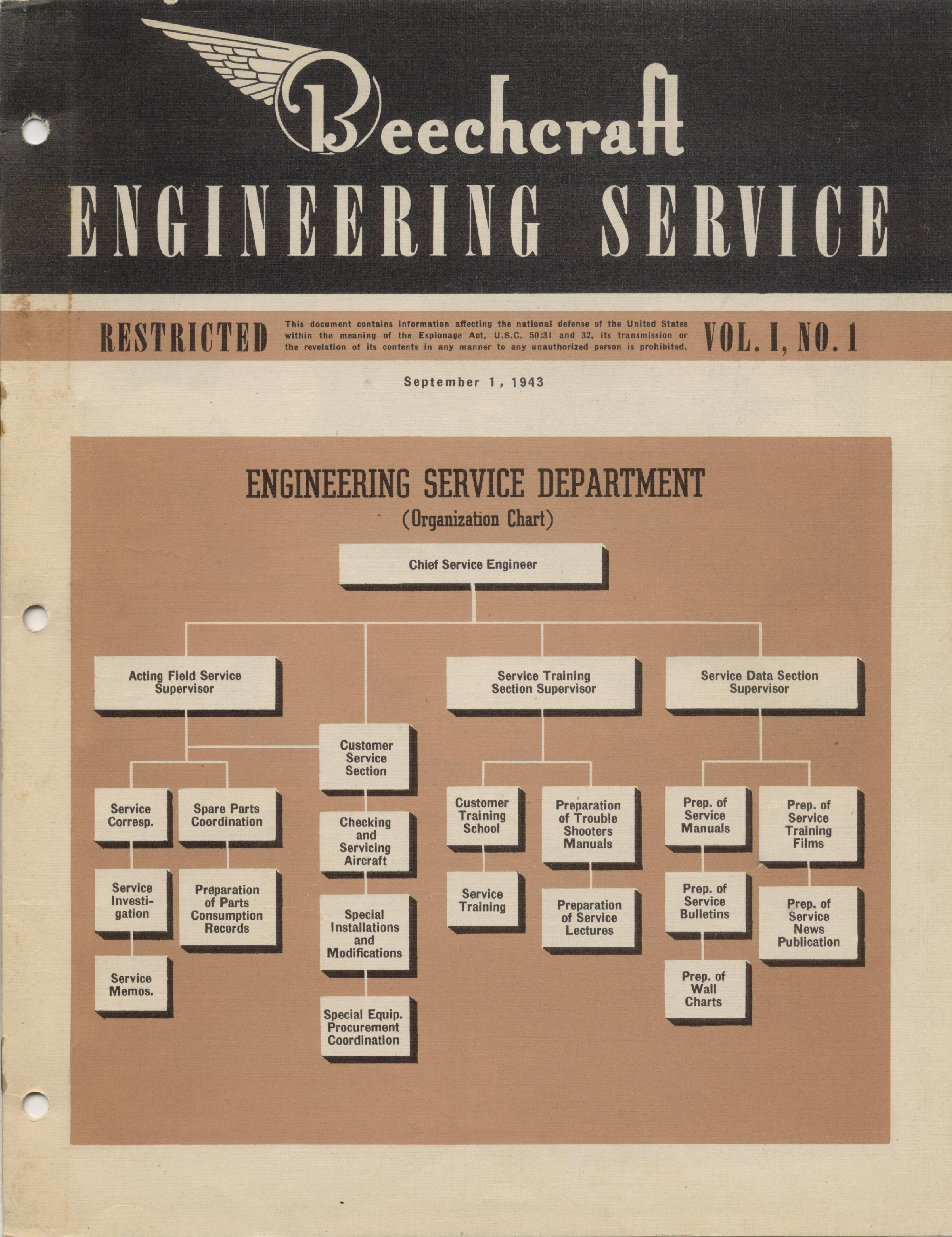 Sample page 1 from AirCorps Library document: Vol. I, No. 1 - Beechcraft Engineering Service