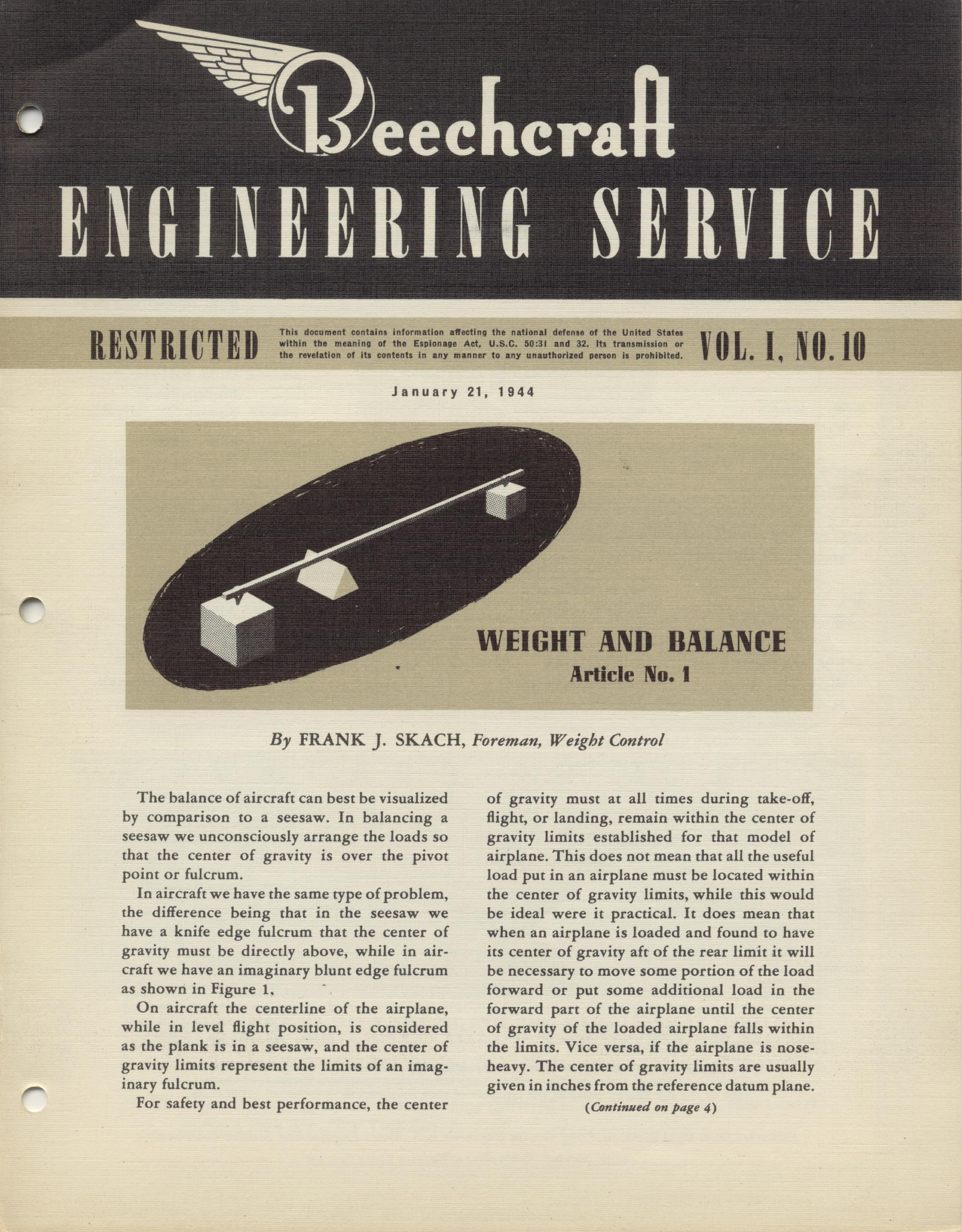 Sample page 1 from AirCorps Library document: Vol. I, No. 10 - Beechcraft Engineering Service