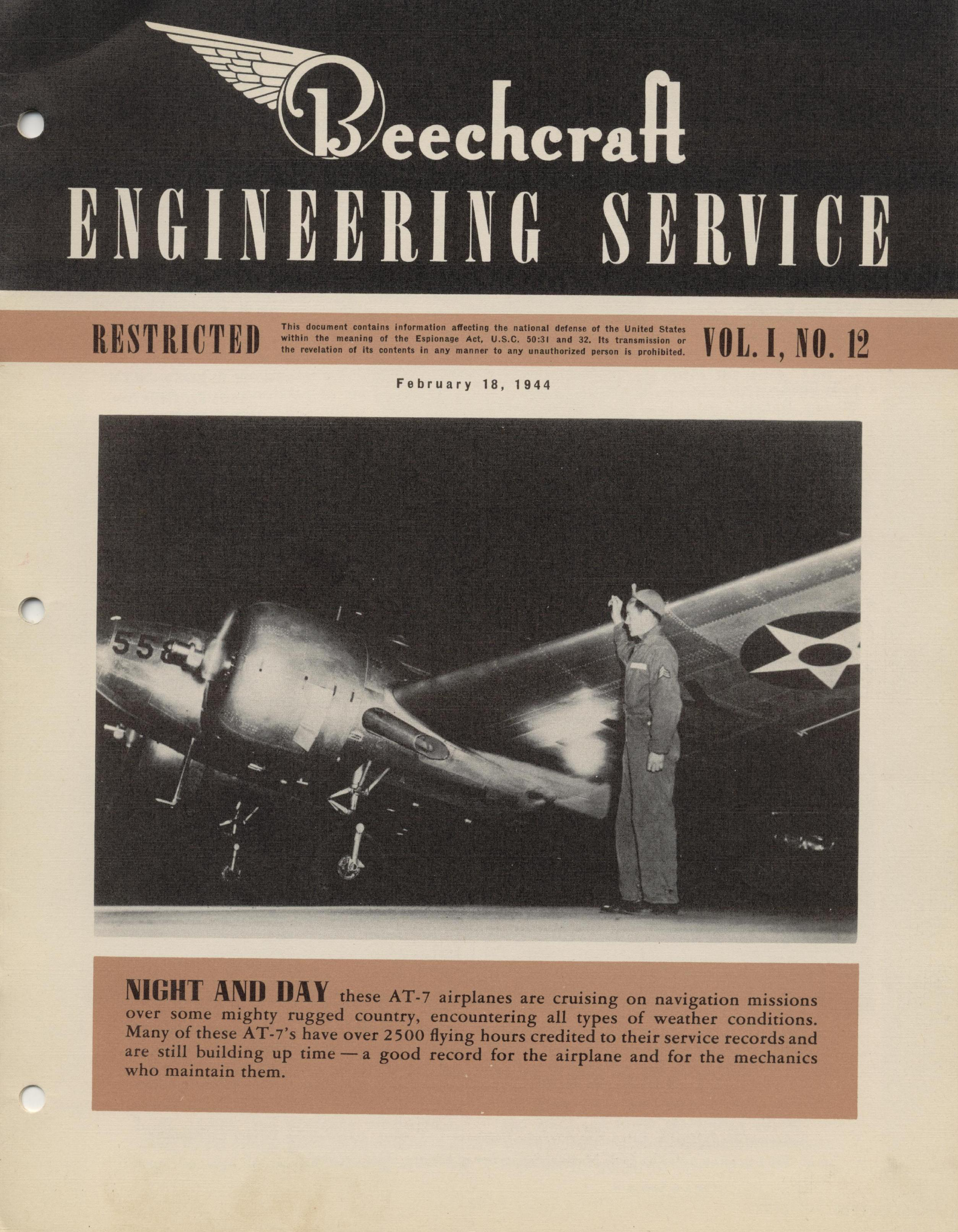 Sample page 1 from AirCorps Library document: Vol. I, No. 12 - Beechcraft Engineering Service
