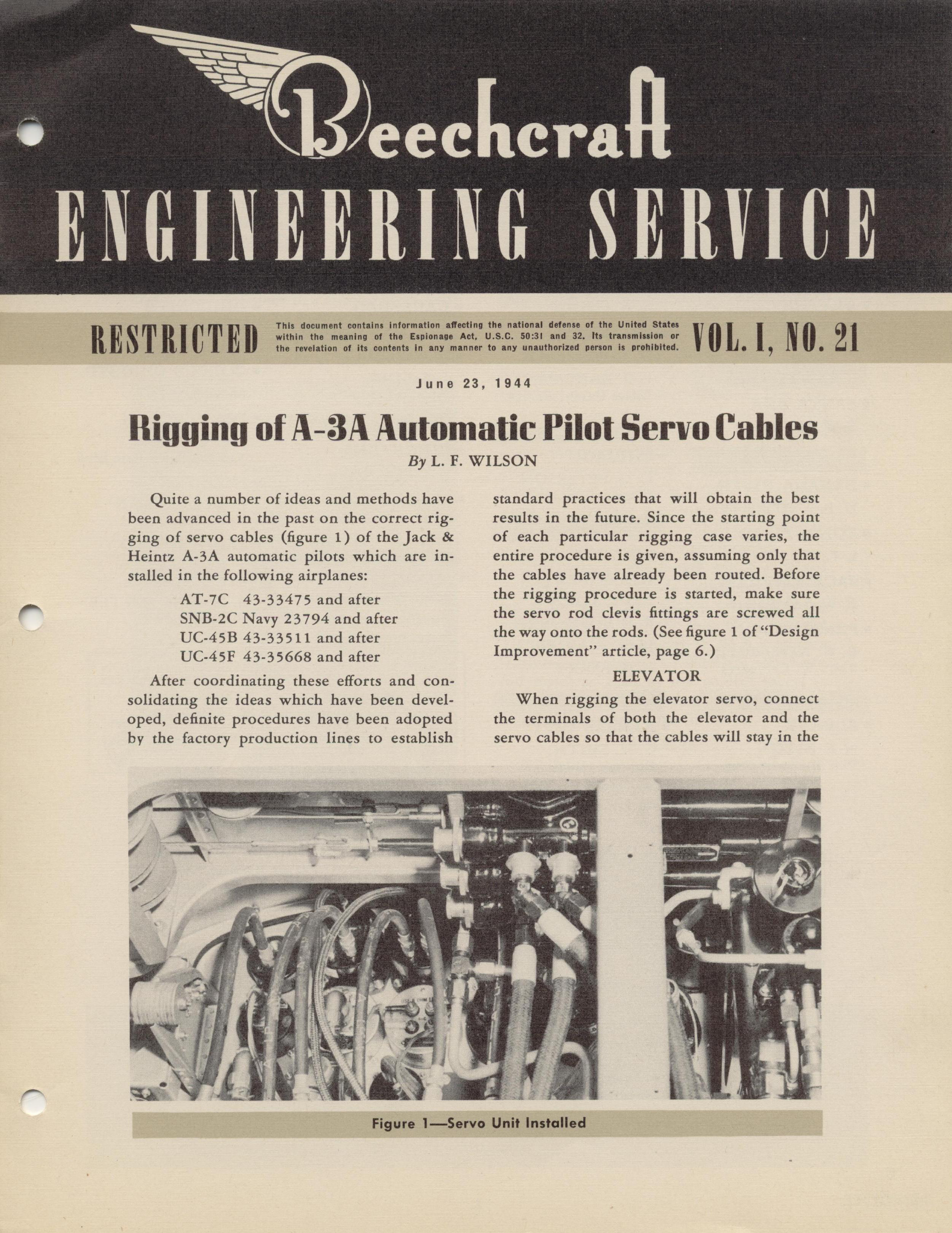Sample page 1 from AirCorps Library document: Vol. I, No. 21 - Beechcraft Engineering Service