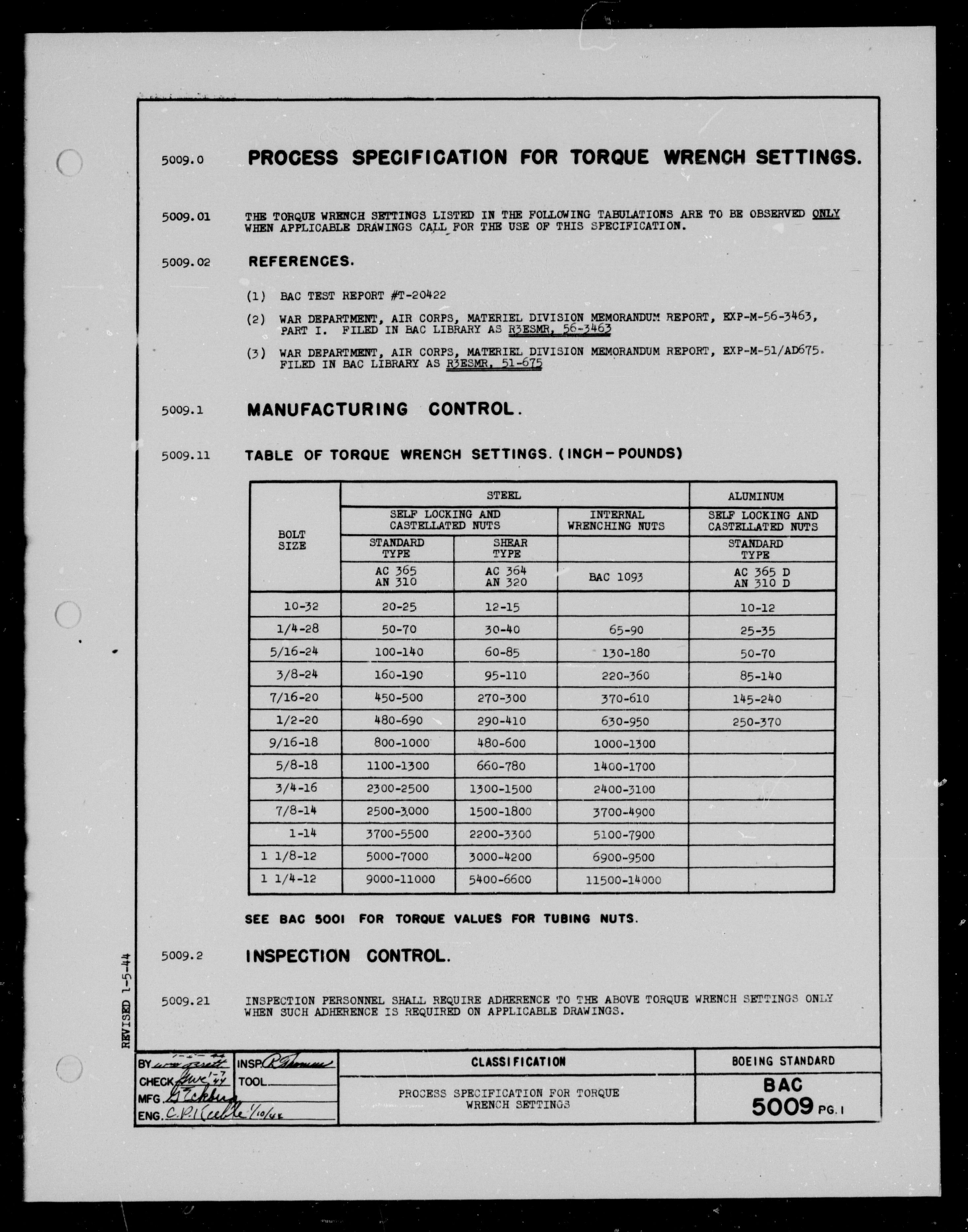 Sample page 1 from AirCorps Library document: Torque Wrench Settings
