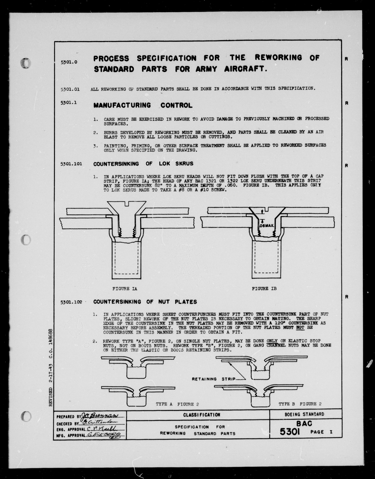 Sample page 1 from AirCorps Library document: Specification for Reworking Standard Parts