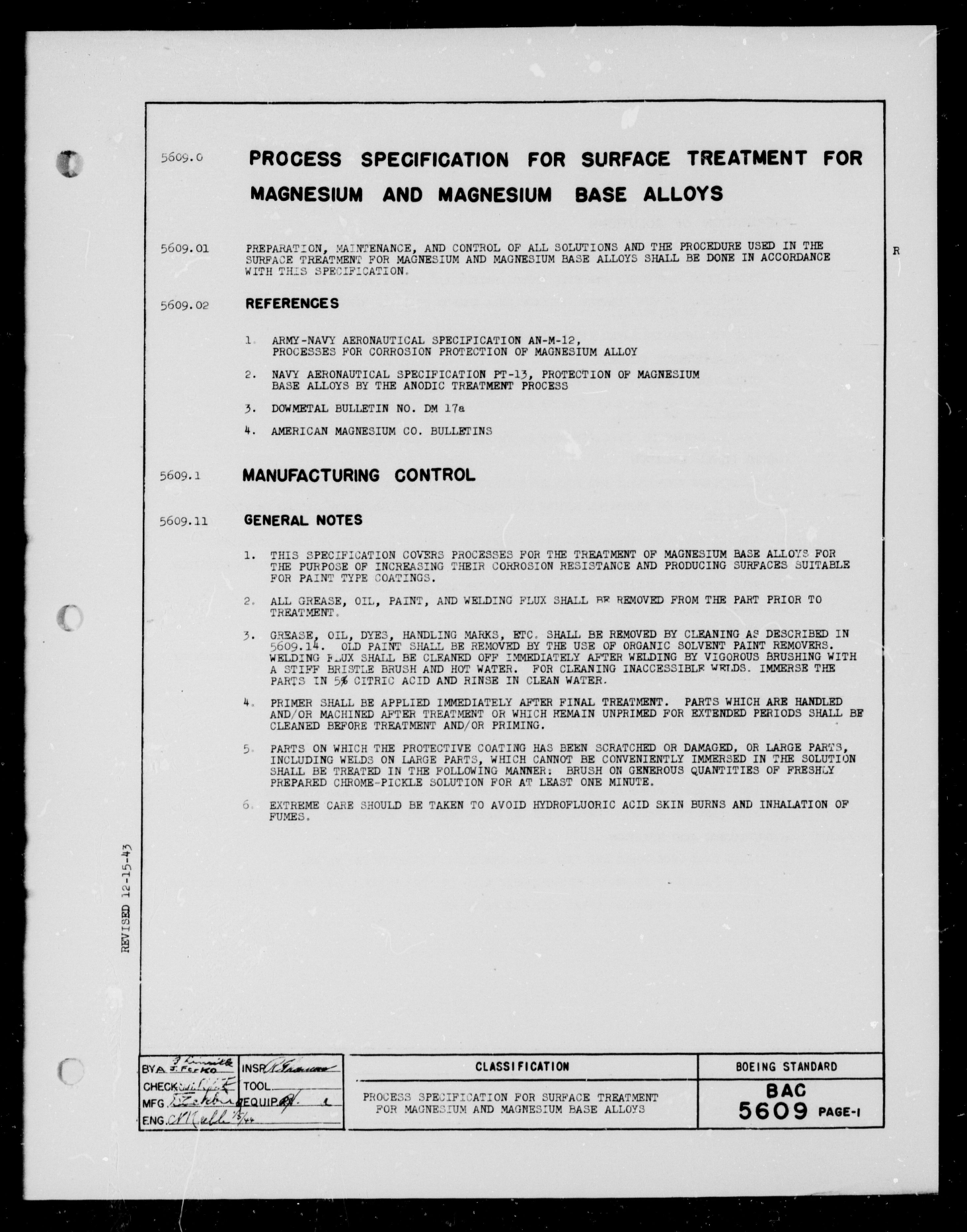 Sample page 1 from AirCorps Library document: Surface Treatment for Magnesium and Magnesium Base Alloys