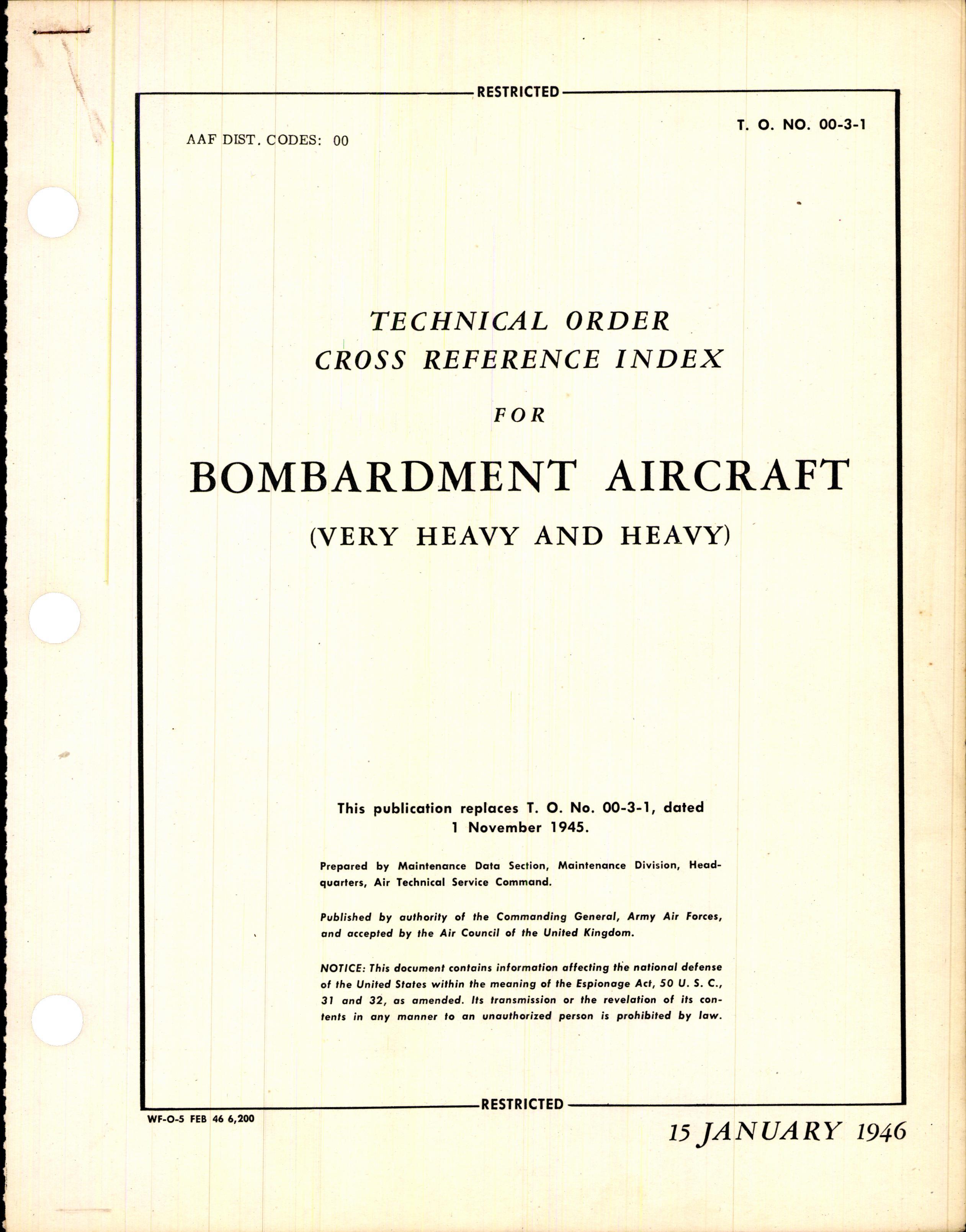 Sample page 1 from AirCorps Library document: Index for Bombardment Aircraft (Very Heavy and Heavy)