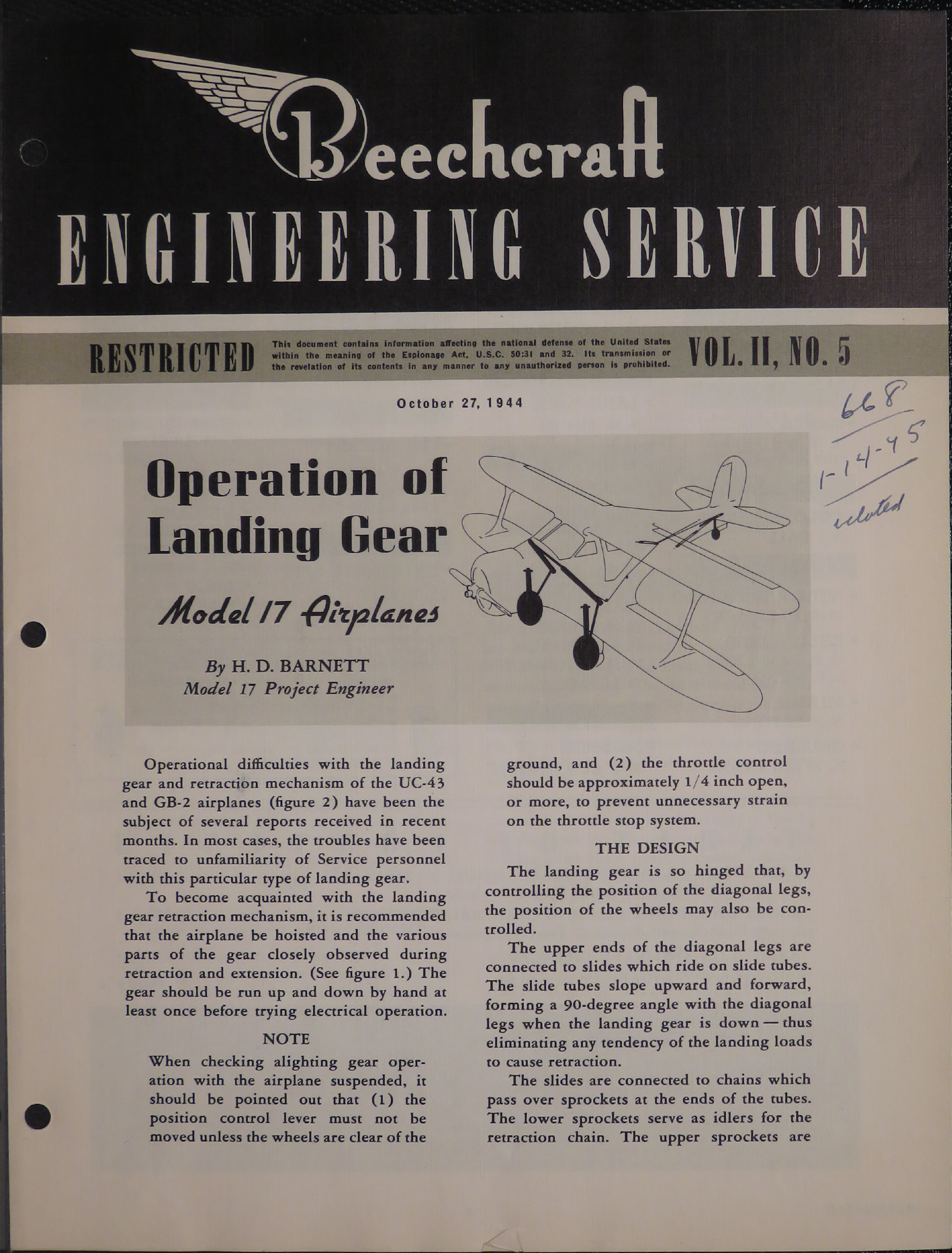 Sample page 1 from AirCorps Library document: Vol. II, No. 5 - Beechcraft Engineering Service