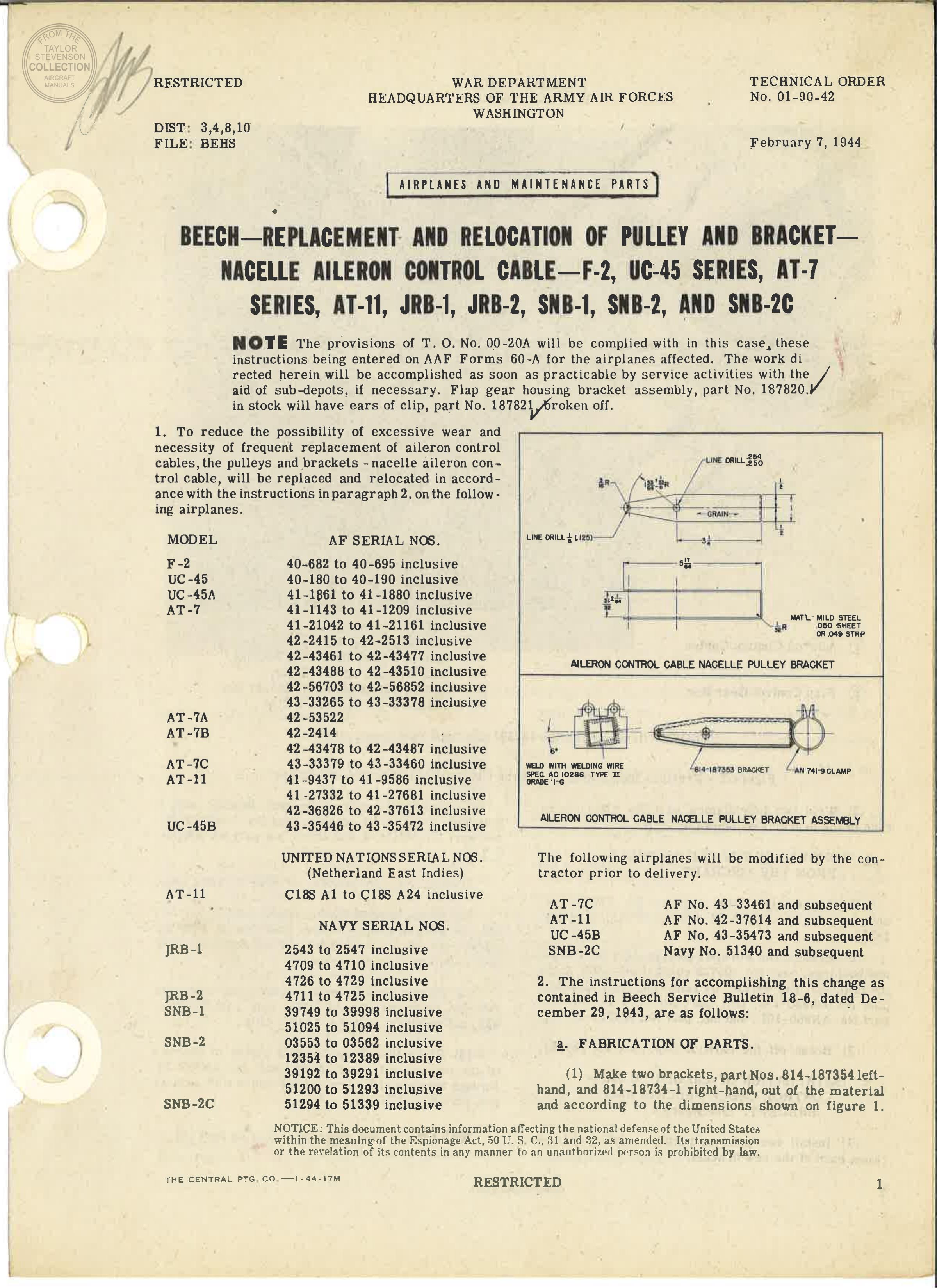 Sample page 1 from AirCorps Library document: Beech Technical Orders - 01-90-42 through 01-90C-10