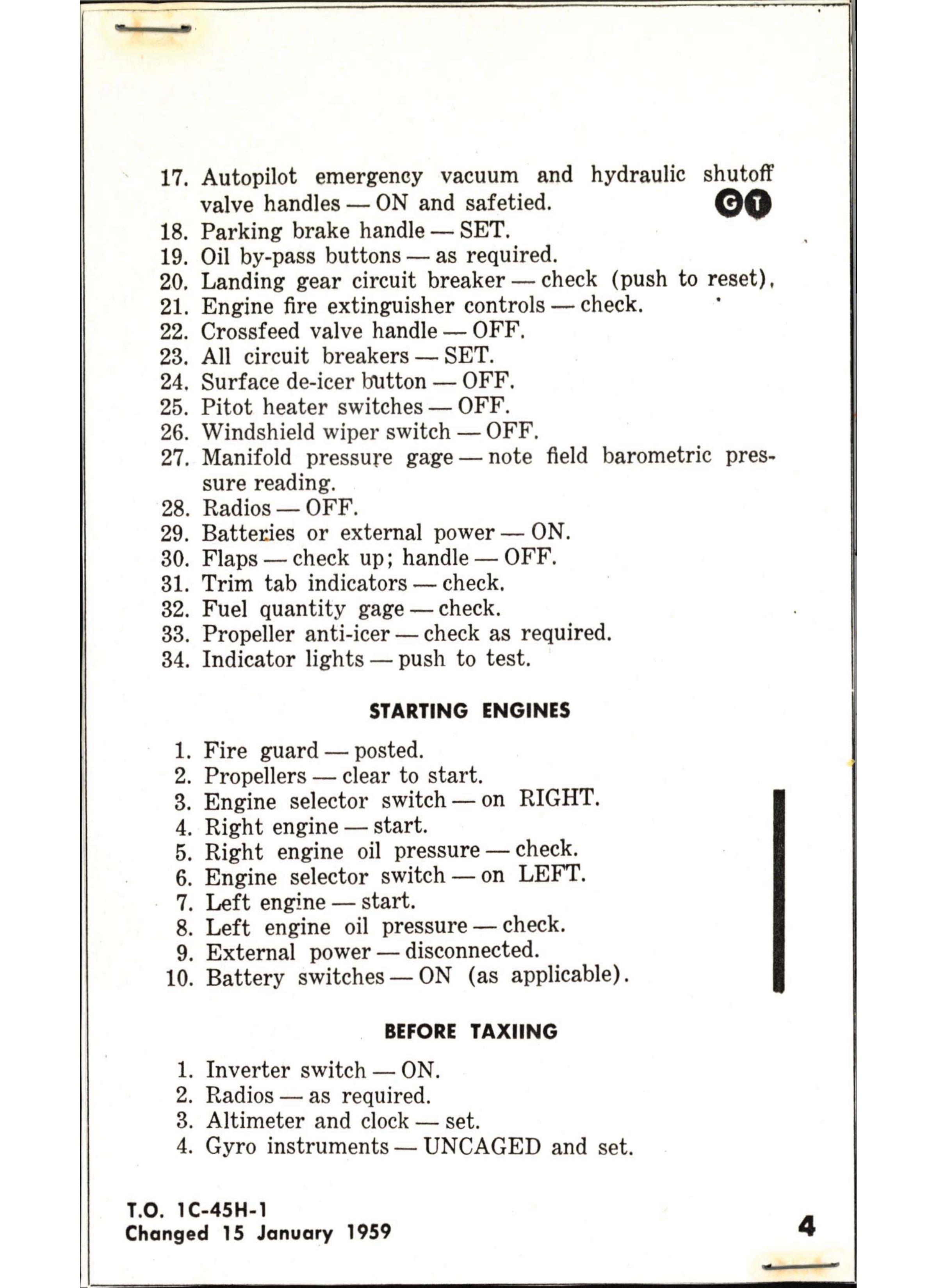 Sample page  4 from AirCorps Library document: C-45H & TC-45H Checklist - Pilots & Copilots