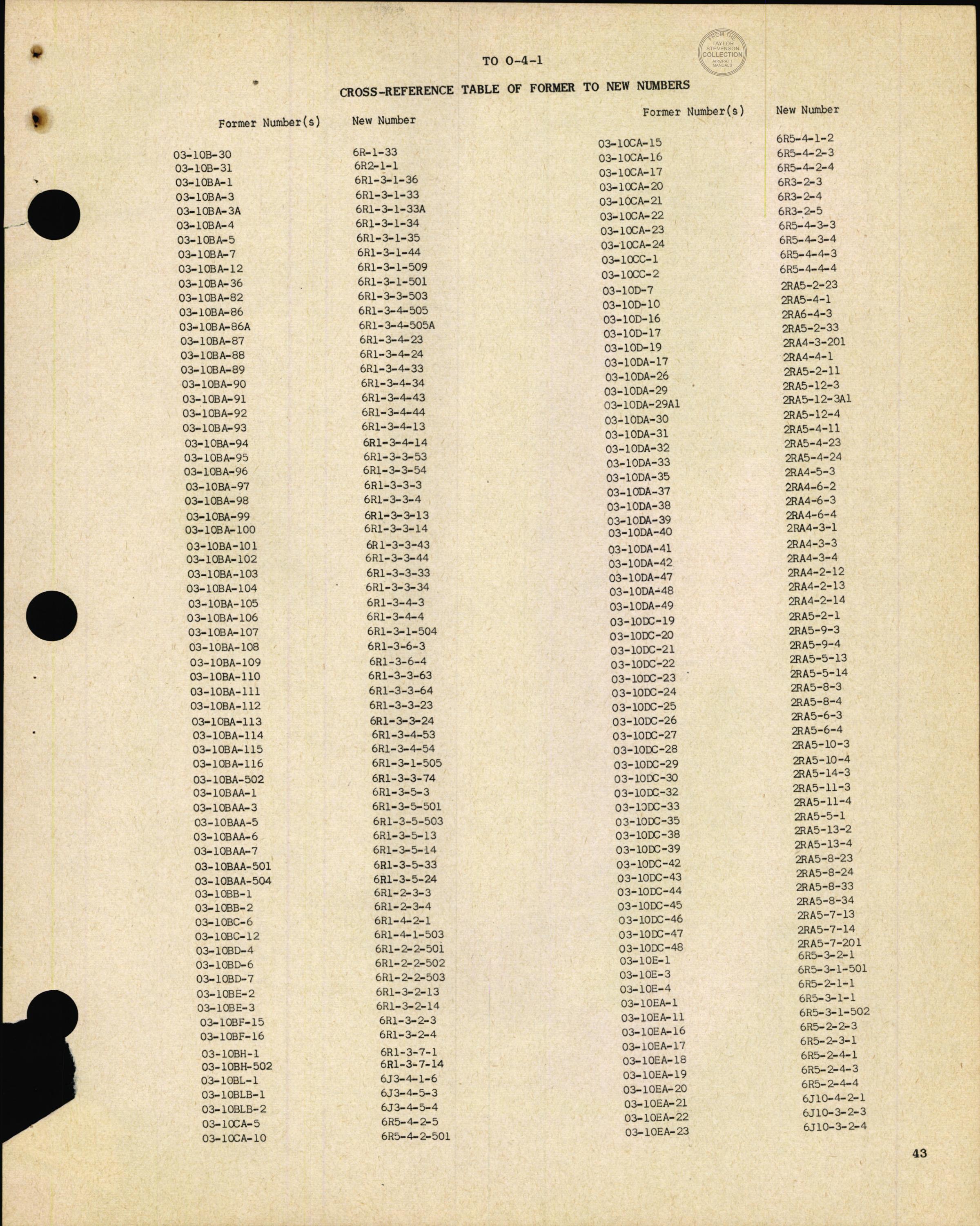 Sample page 45 from AirCorps Library document: Cross Reference Table of Former to New Numbers