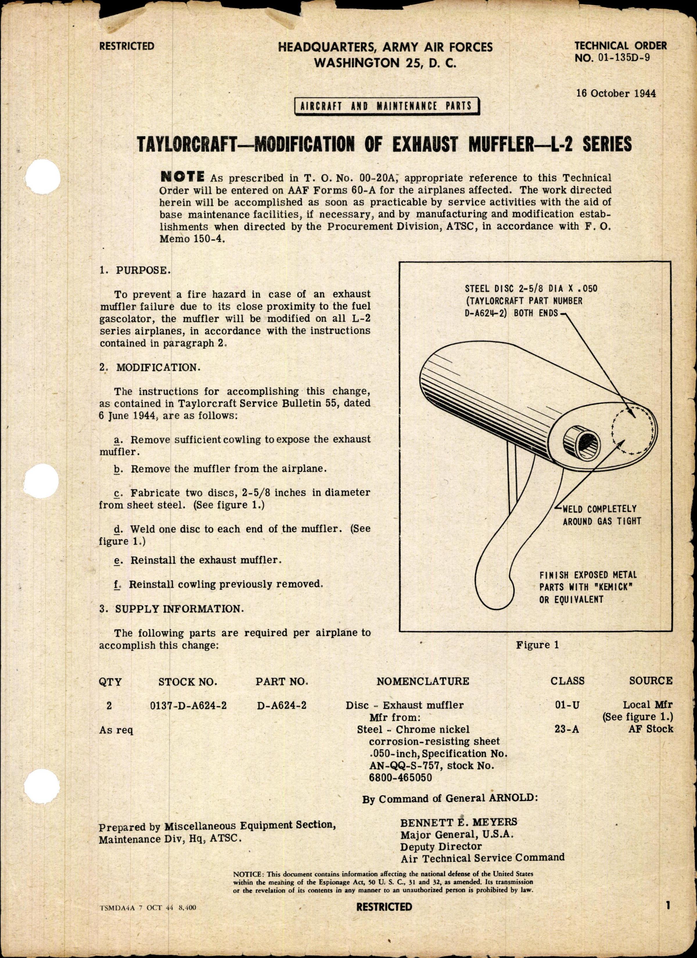 Sample page 1 from AirCorps Library document: Modification of Exhaust Muffler for L-2 Series