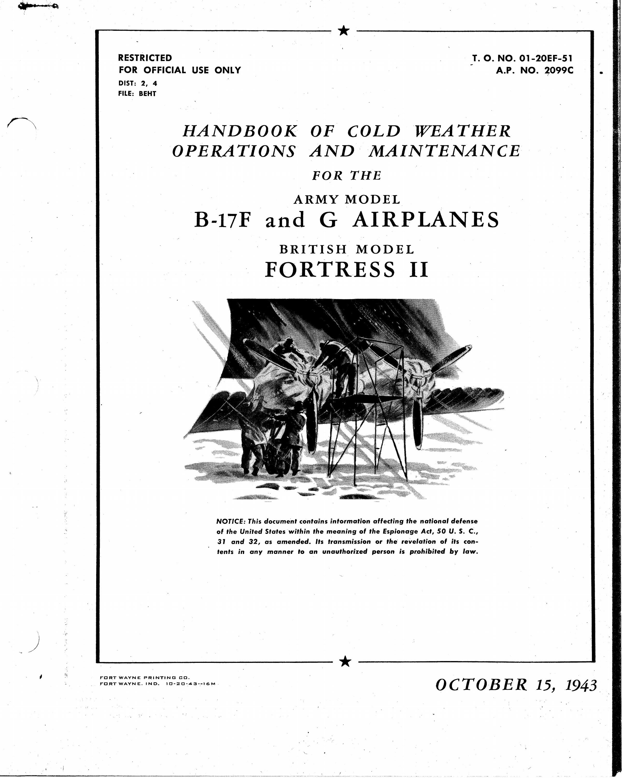 Sample page 1 from AirCorps Library document: Handbook of Cold Weather Operations & Maintenance - B17F, B-17G
