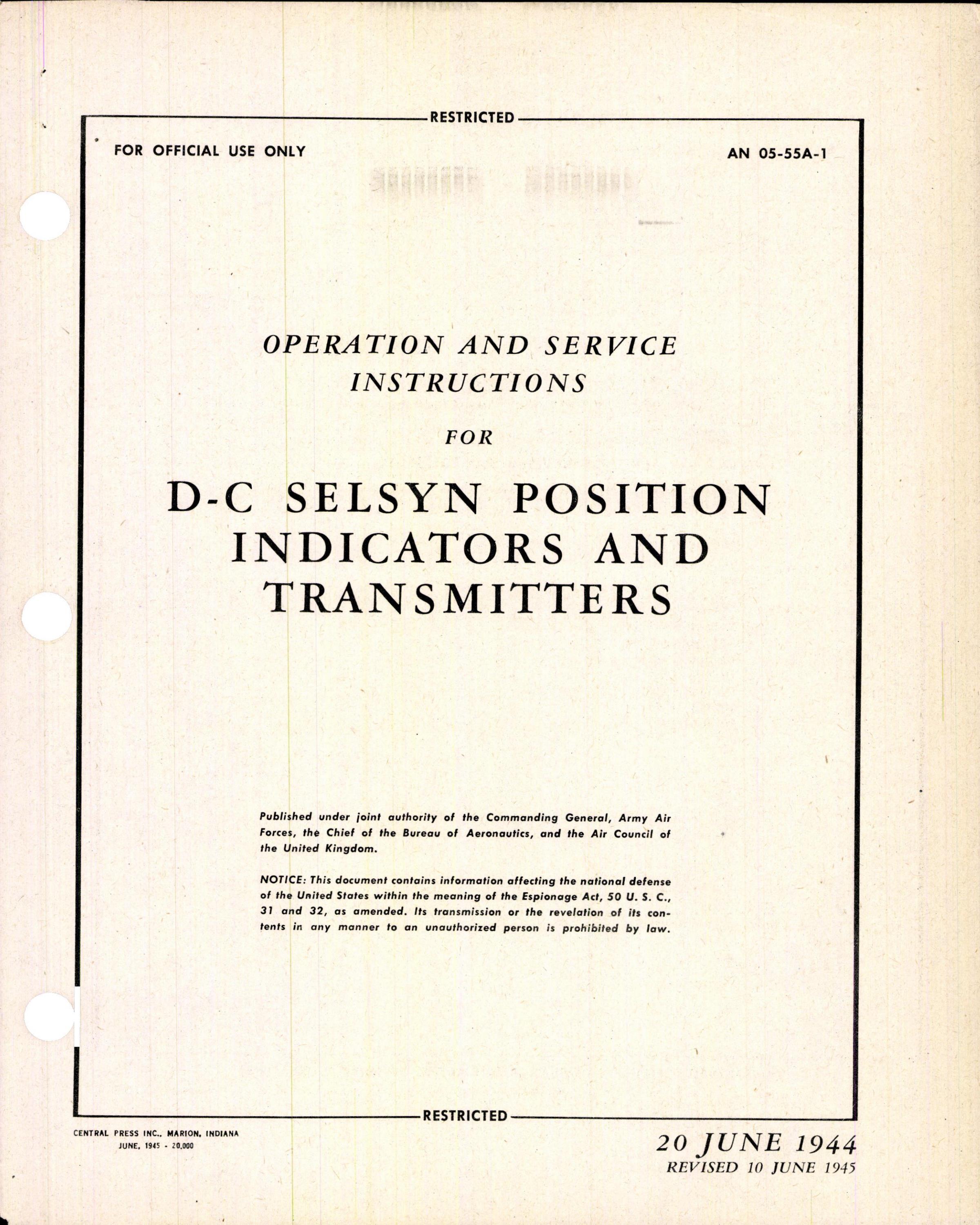 Sample page 1 from AirCorps Library document: D-C Selsyn Position Indicators and Transmitters