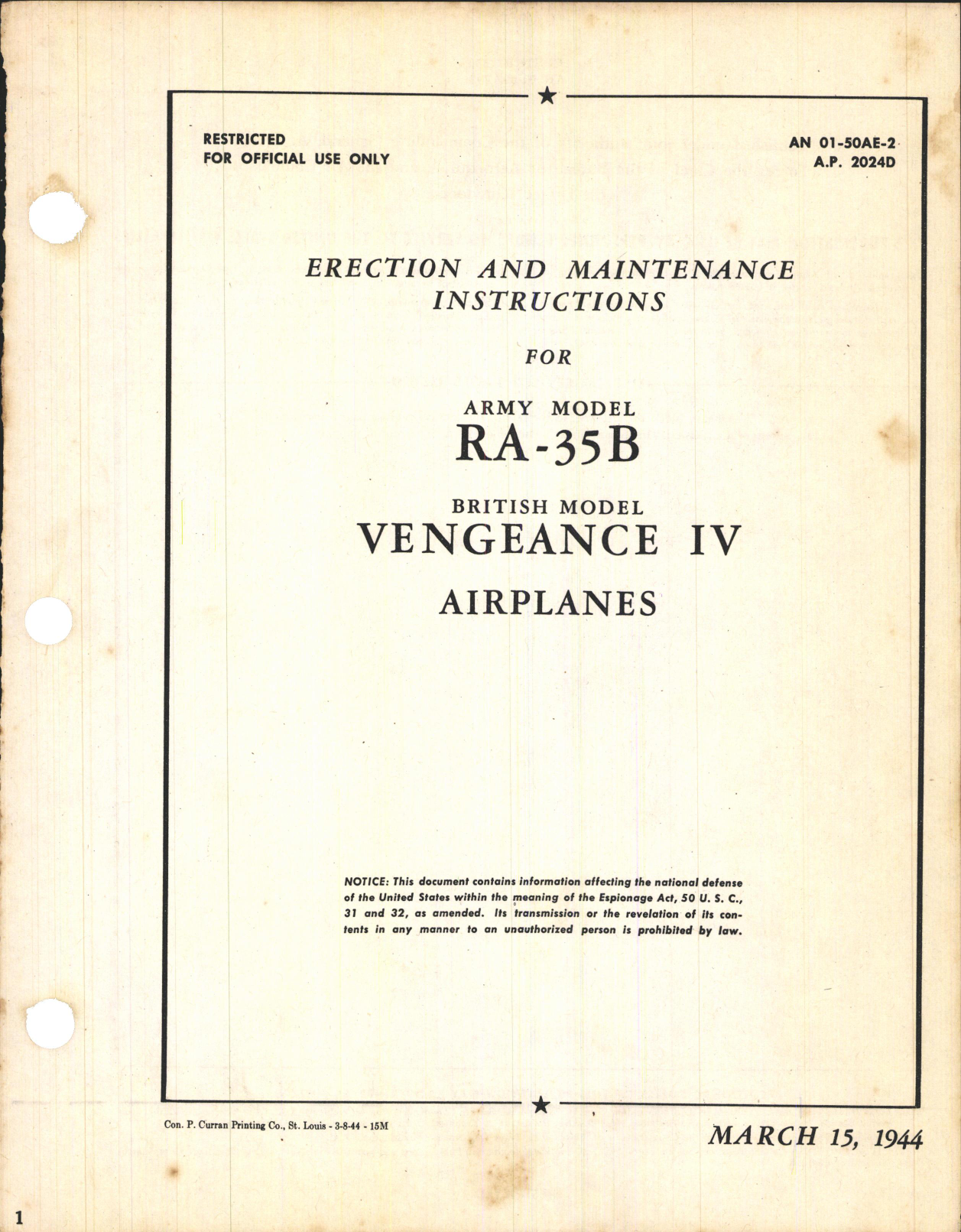 Sample page 1 from AirCorps Library document: Erection and Maintenance Instructions for RA-35B