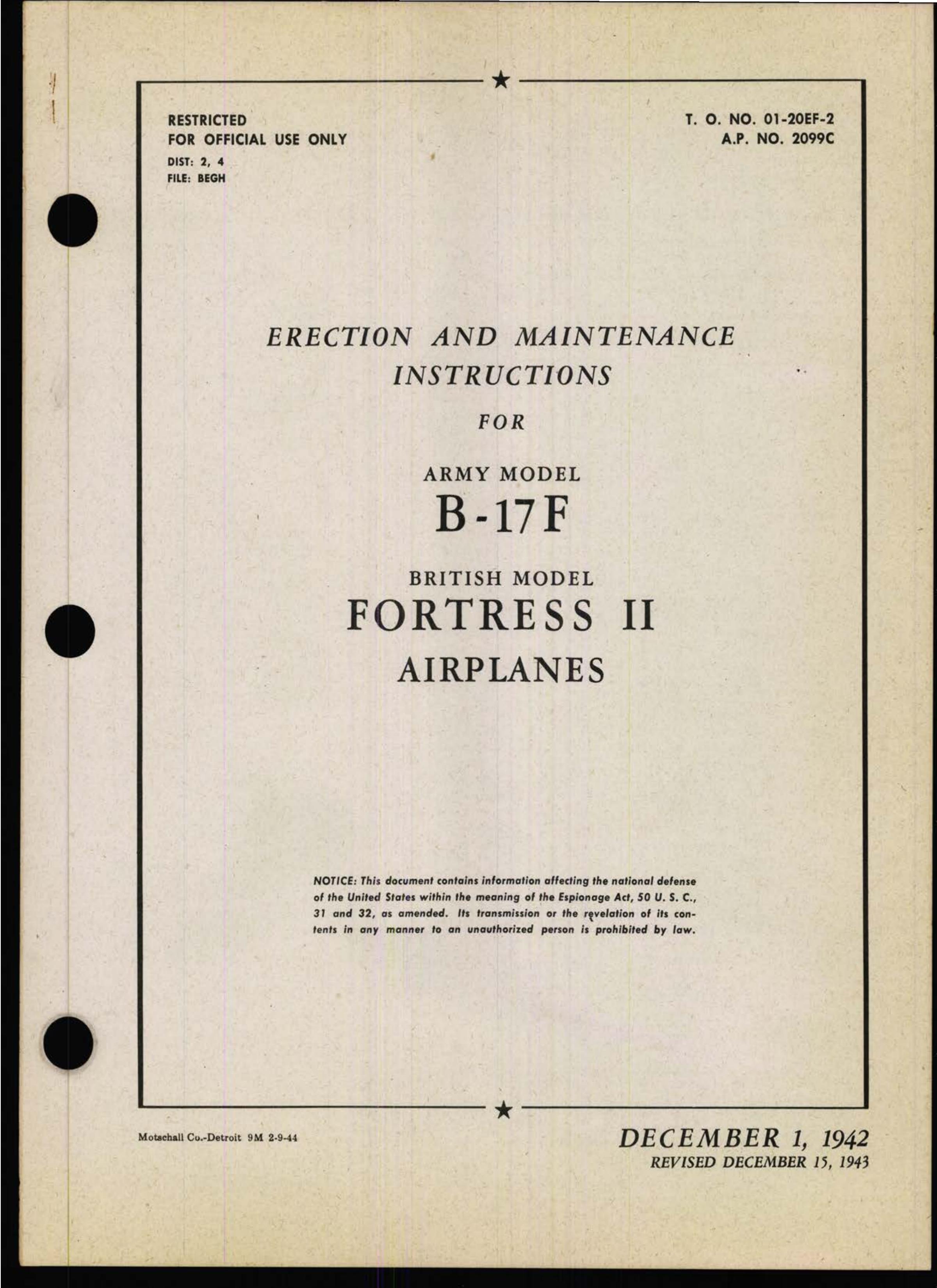 Sample page 1 from AirCorps Library document: Erection & Maintenance - B-17F - Dec 1943