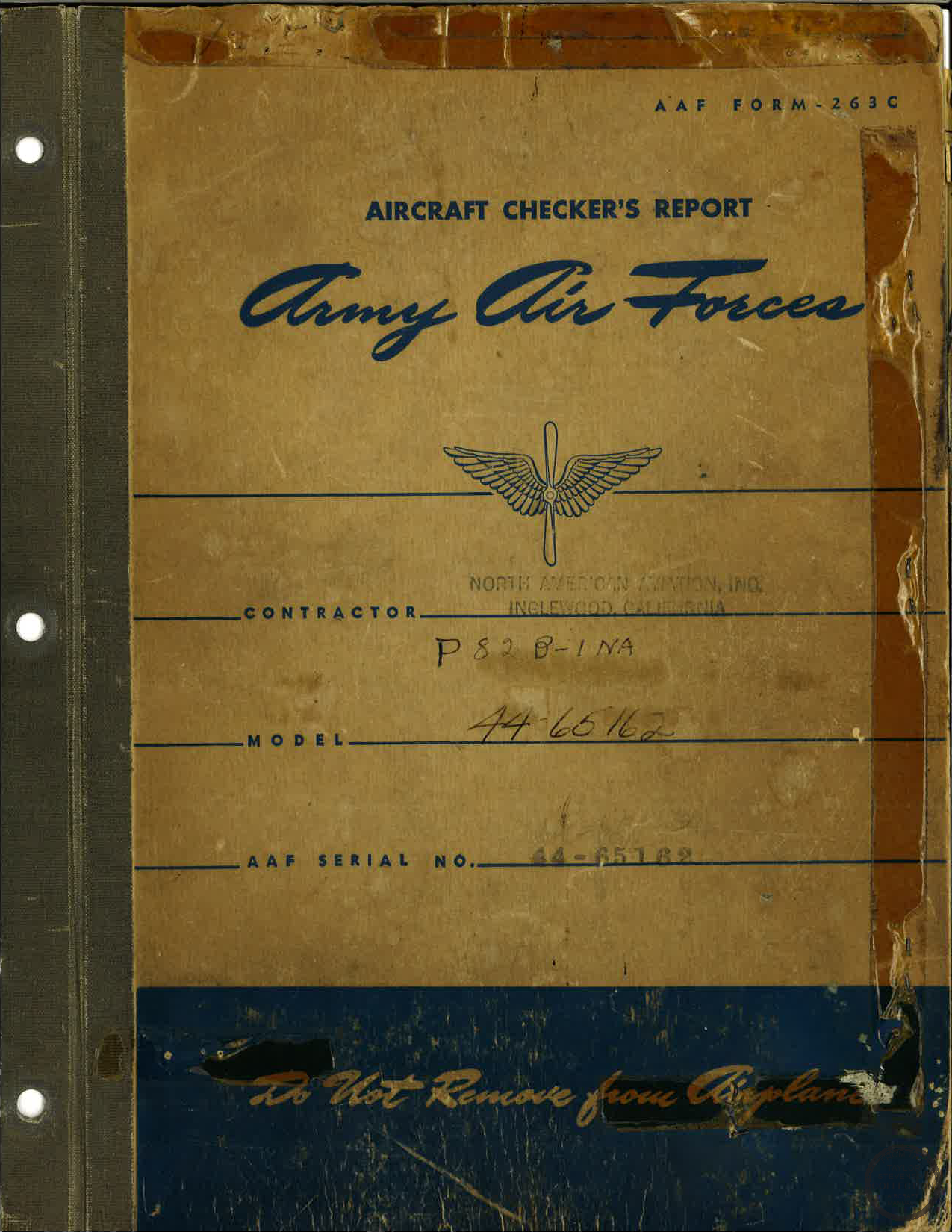 Sample page 1 from AirCorps Library document: North American Aircraft Checkers Report - P-82B - 44-65162
