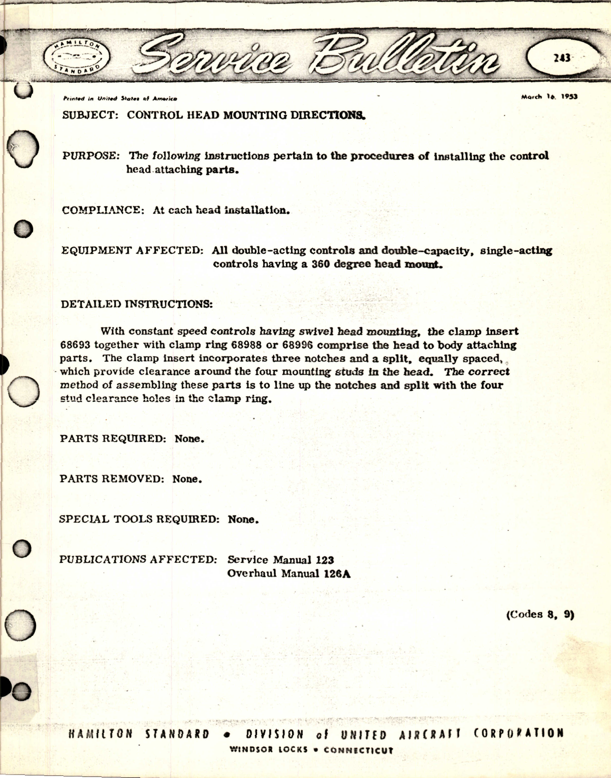 Sample page 1 from AirCorps Library document: Control Head Mounting Directions