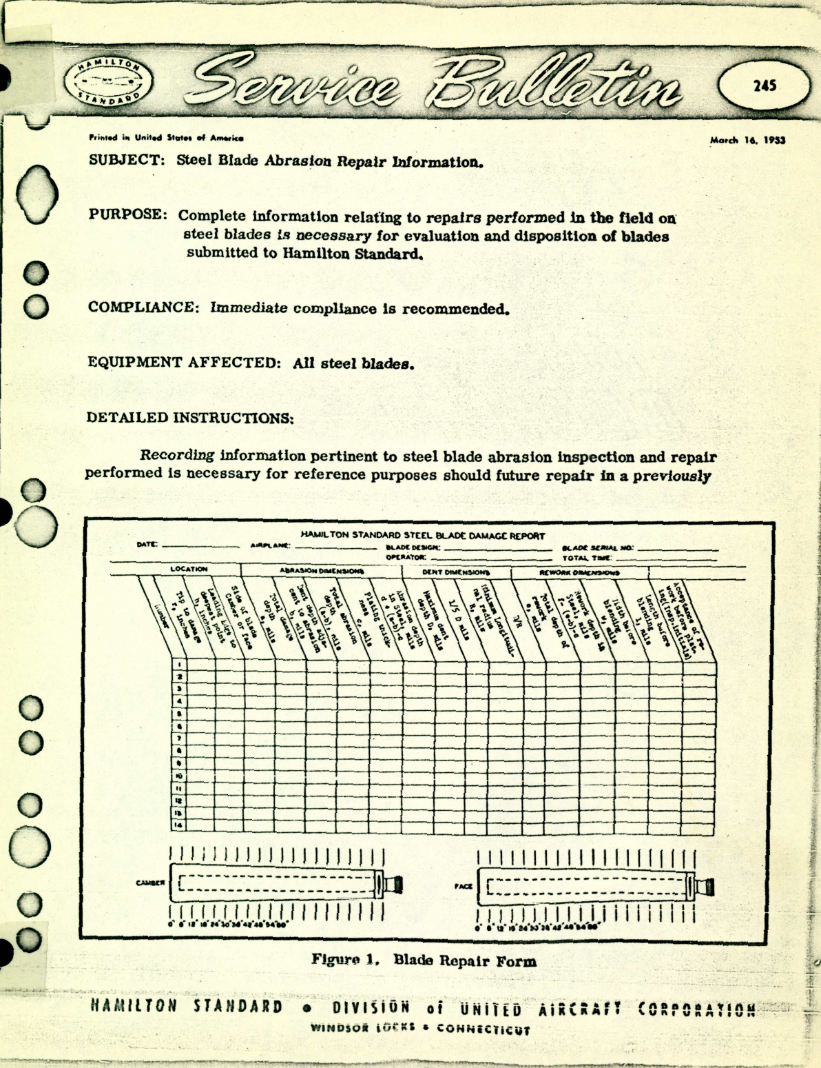 Sample page 1 from AirCorps Library document: Steel Blade Abrasion Repair Information