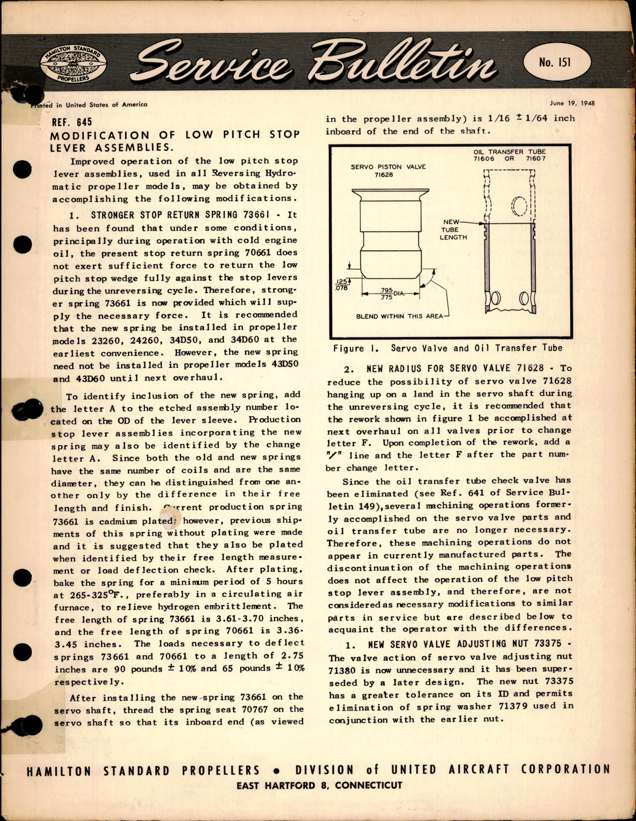 Sample page 1 from AirCorps Library document: Modification of Low Pitch Stop Lever Assemblies, Ref 645