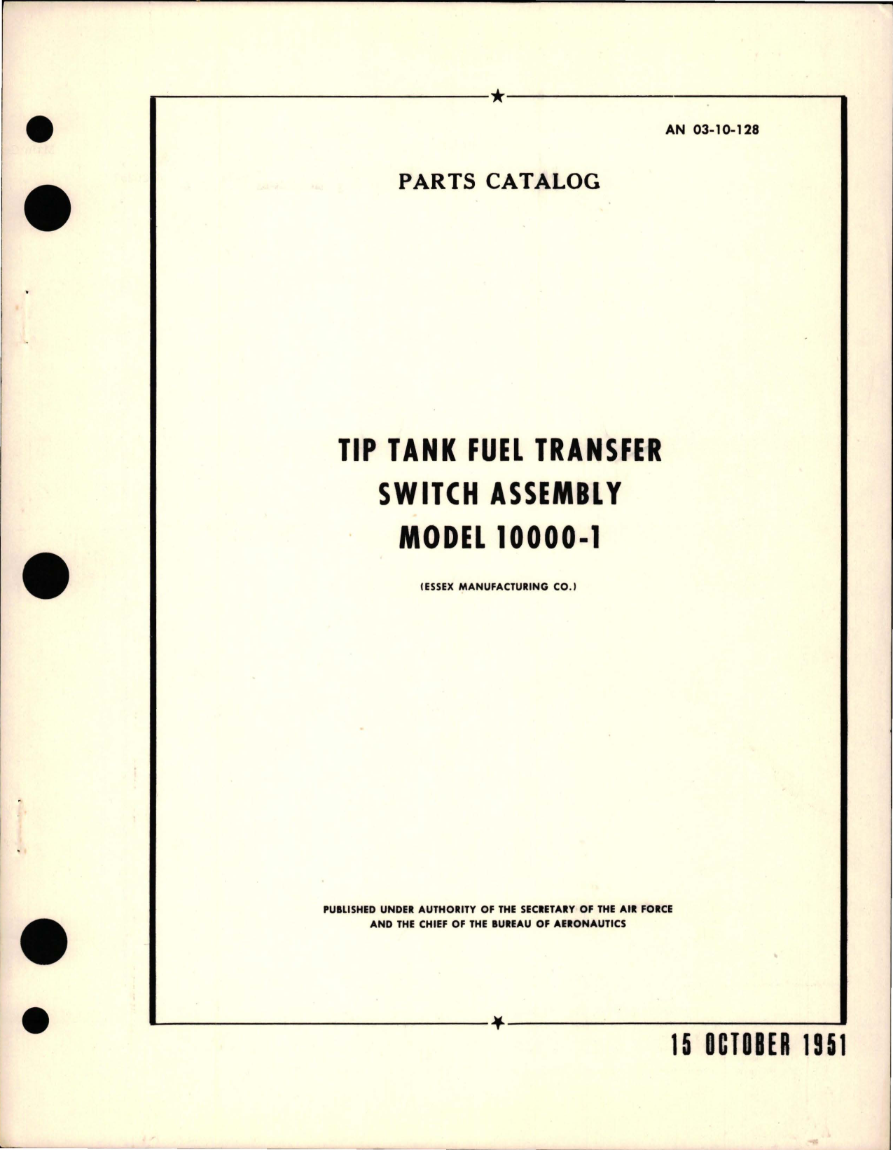 Sample page 1 from AirCorps Library document: Parts Catalog for Tip Tank Fuel Transfer Switch Assembly - Model 10000-1