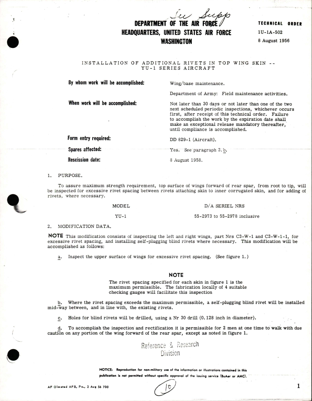 Sample page 1 from AirCorps Library document: Maintenance Instructions for YU-1 and U1A