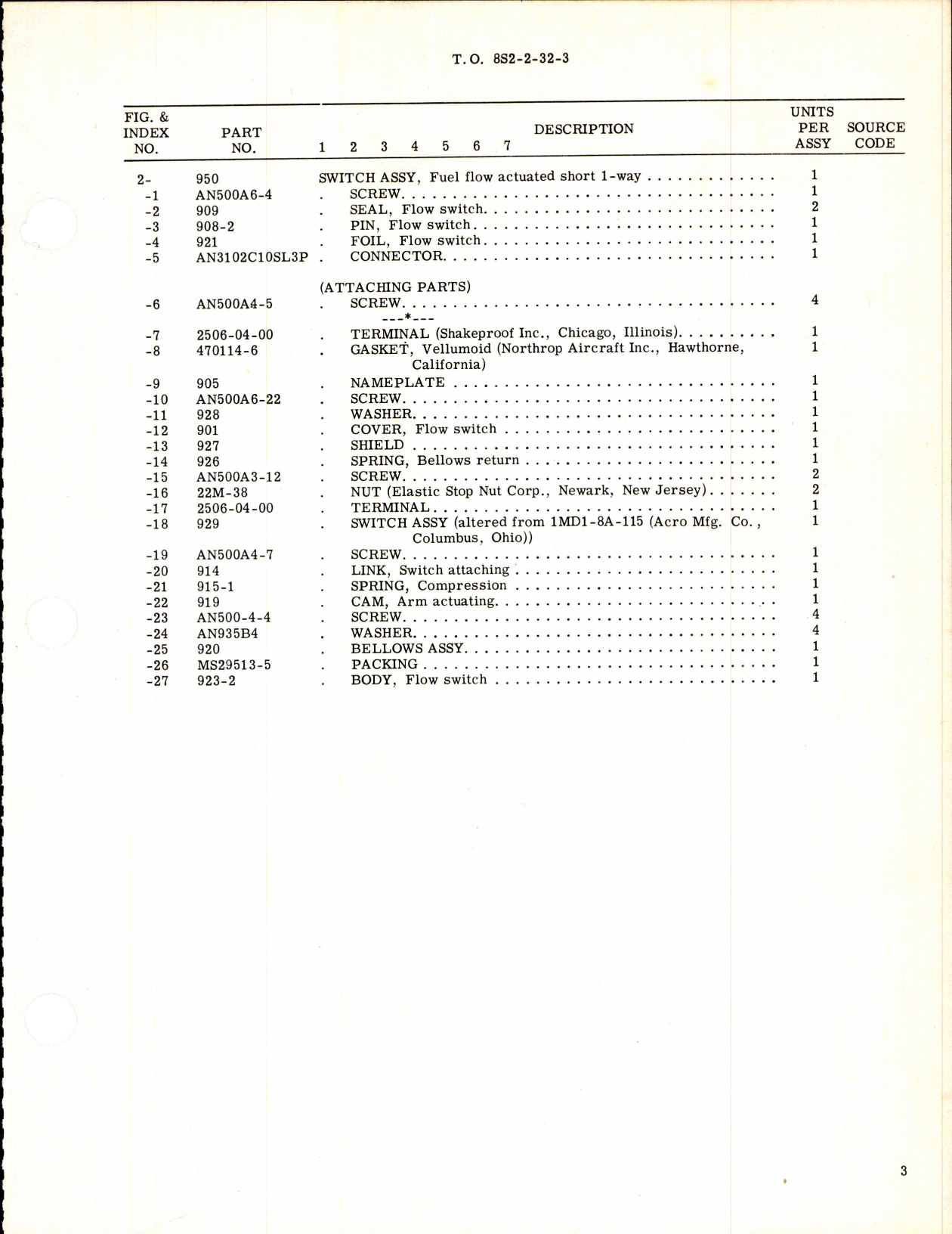 Sample page 3 from AirCorps Library document: Fuel Flow Actuated Short 1-Way Switch Part No 950