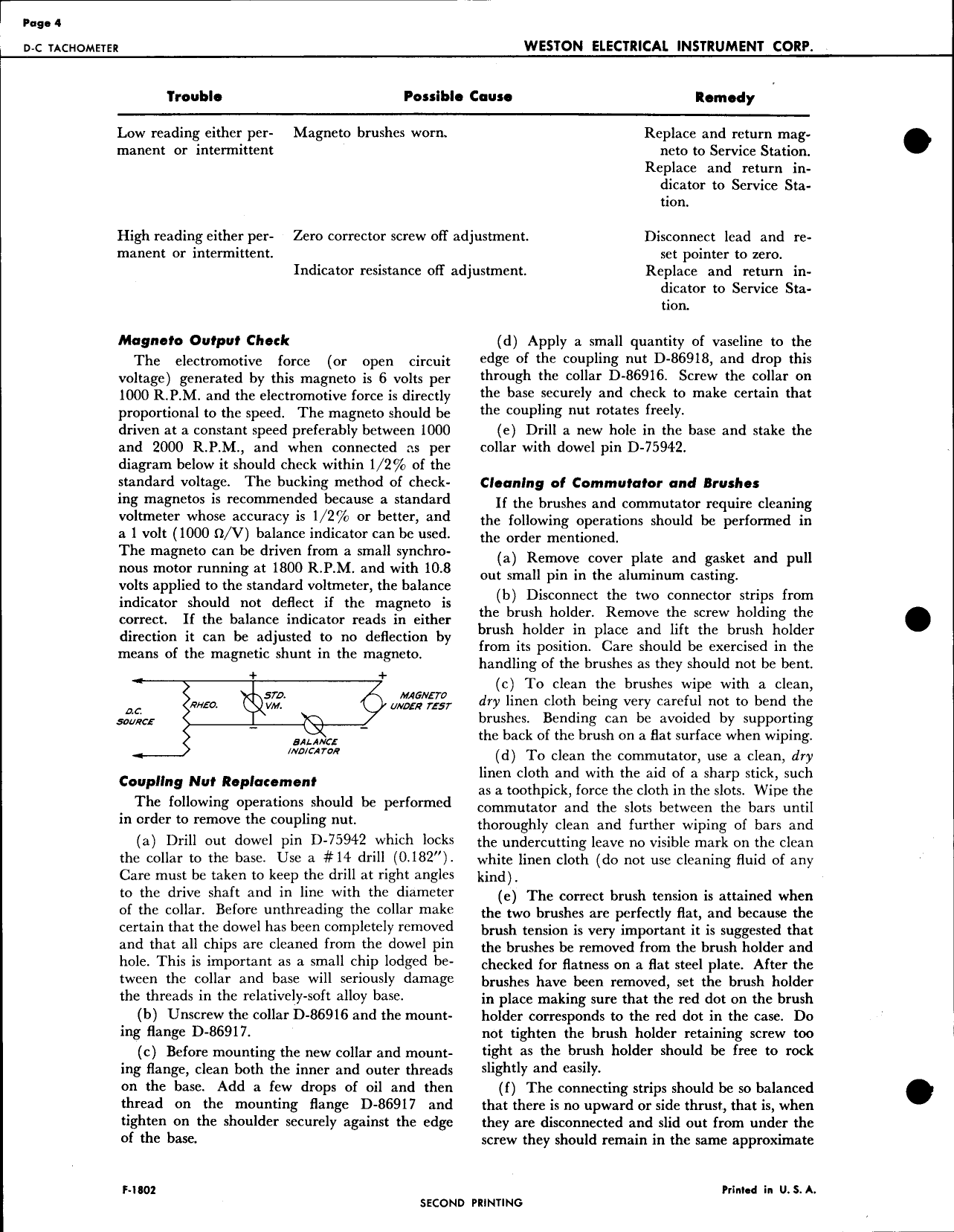 Sample page 4 from AirCorps Library document: Service Instructions for D-C Tachometer 724 Mag & 545 Indicator