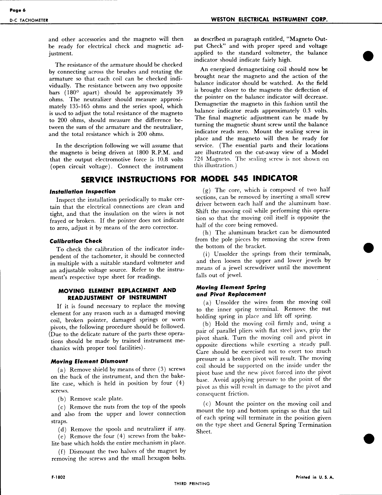 Sample page 6 from AirCorps Library document: Service Instructions for D-C Tachometer 724 Mag & 545 Indicator