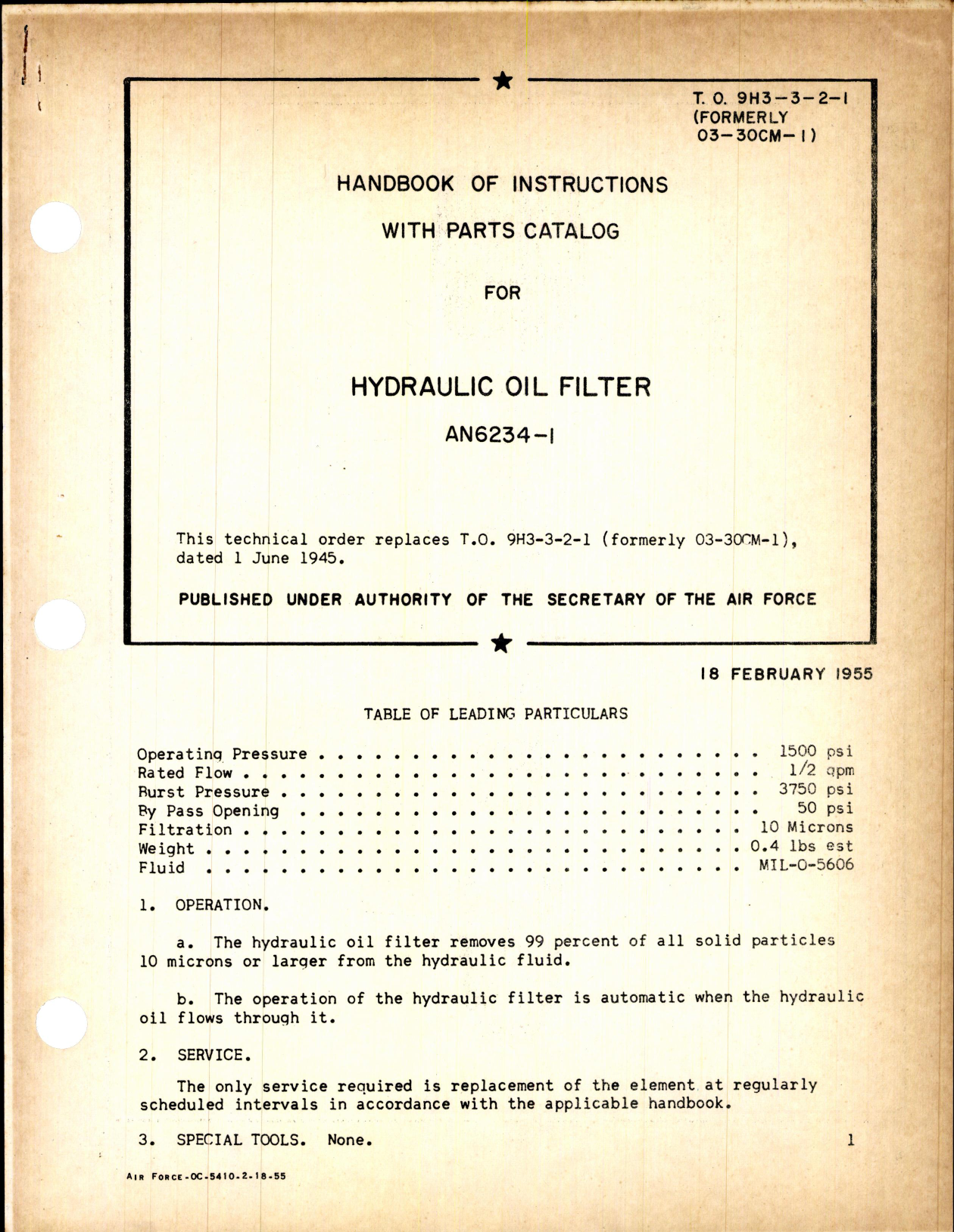 Sample page 1 from AirCorps Library document: Instructions w PC for Hydraulic Oil Filter AN6234-1